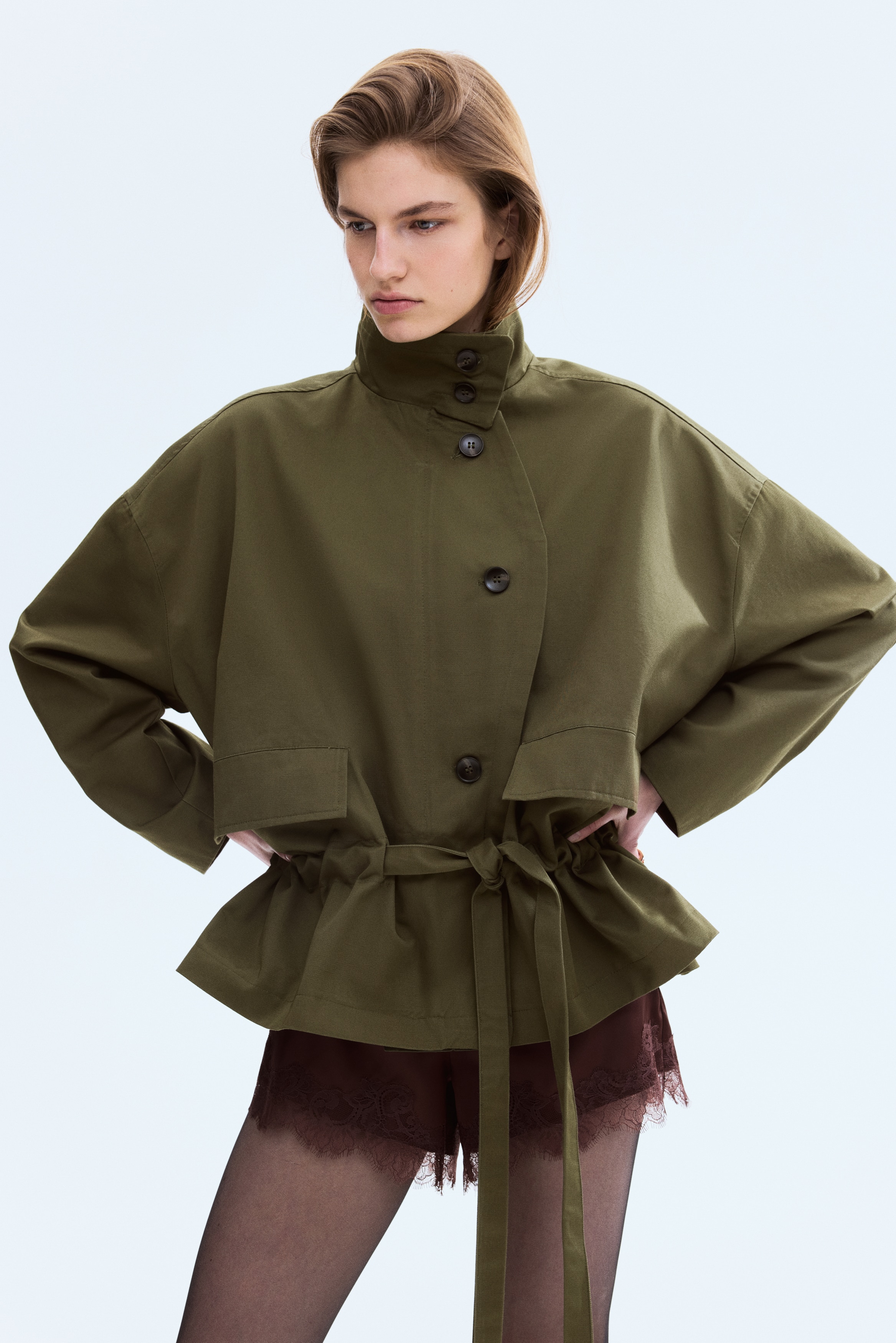 Veste en twill avec cordon de serrage - Vert kaki foncé