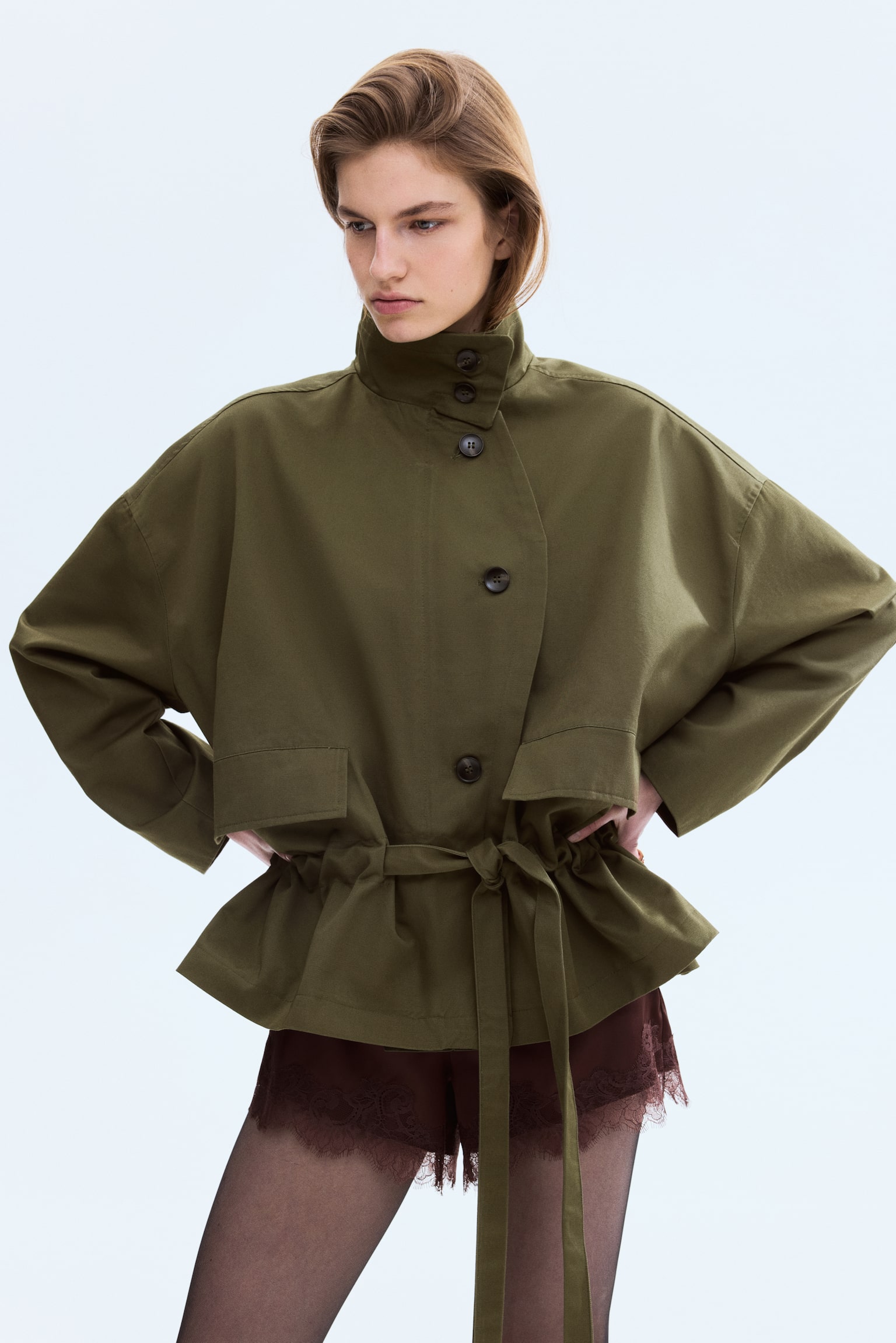 Jakna od kepera s učkurom - Tamna kaki zelena - 1