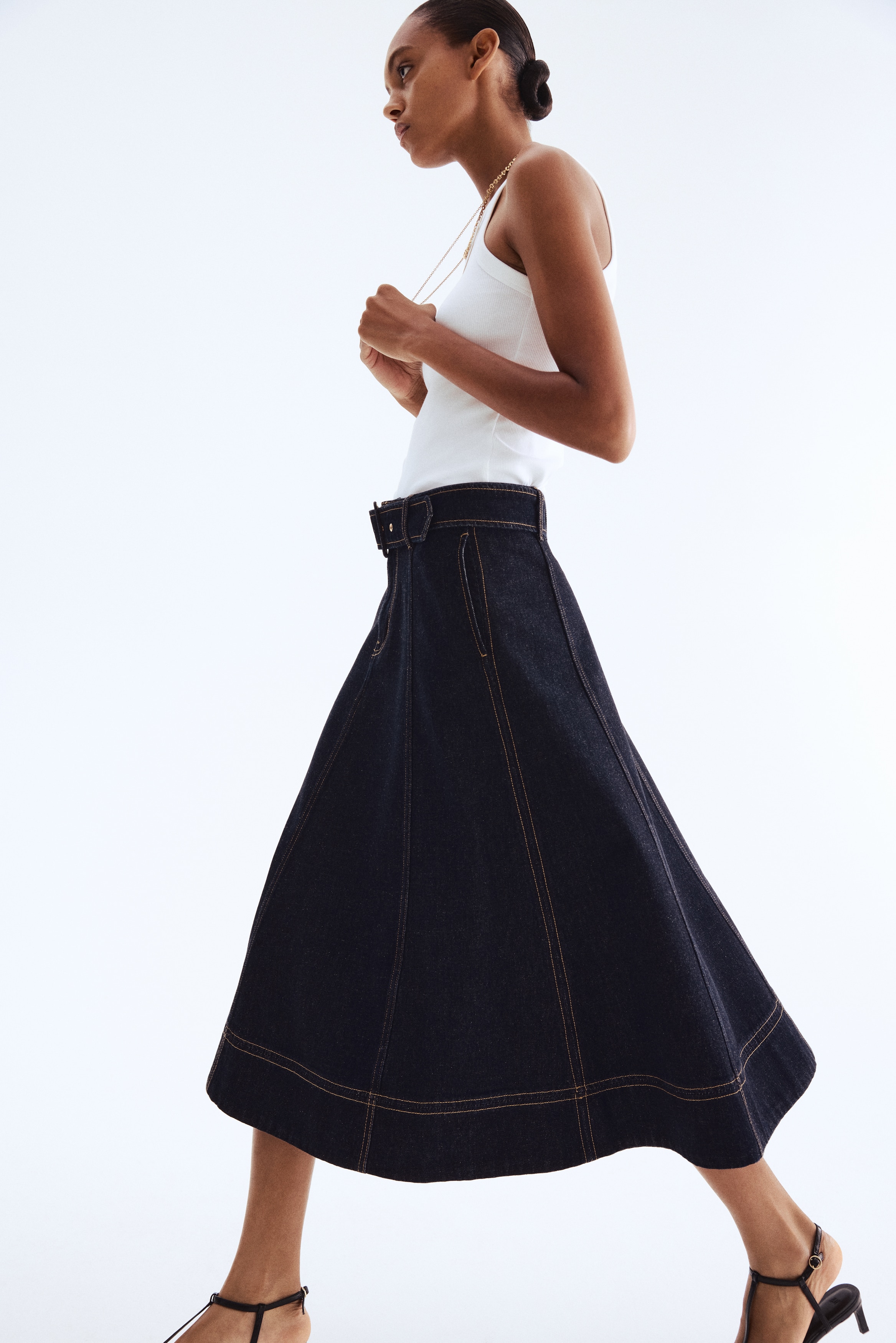 A-line denim skirt