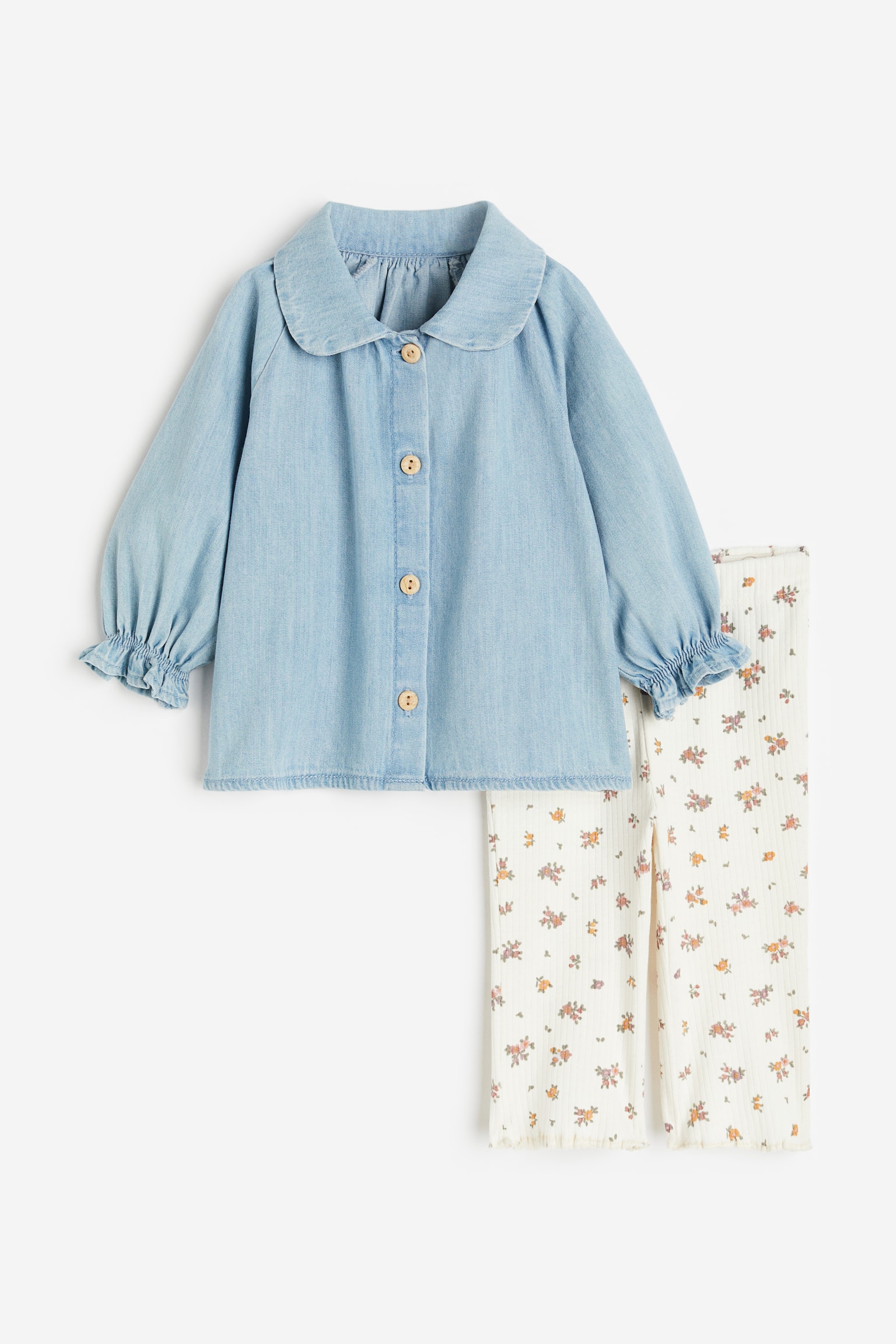 2-piece Cotton Set - Light denim blue/Floral - 1