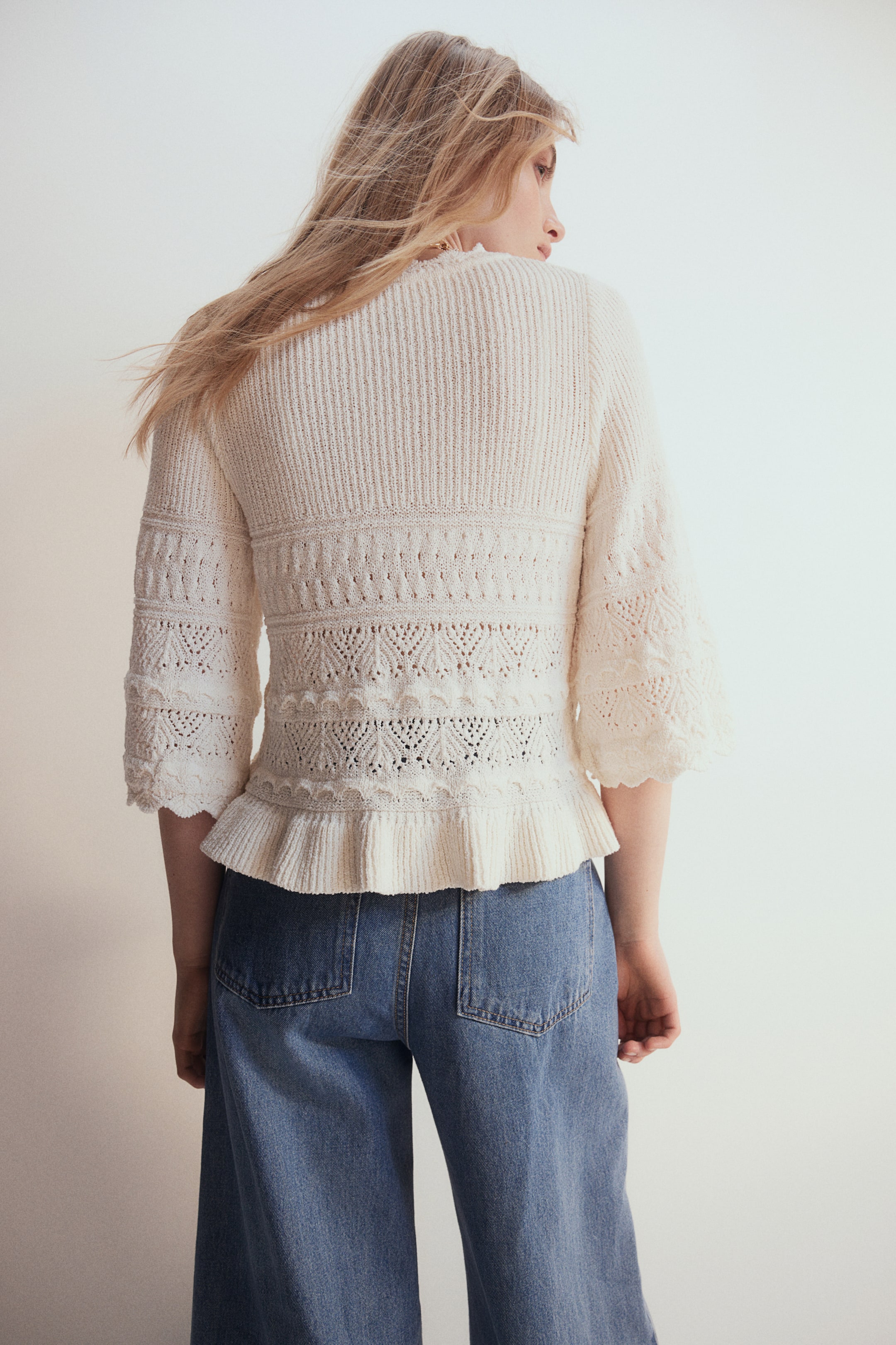 Ruffle-Trimmed Pointelle-Knit Sweater