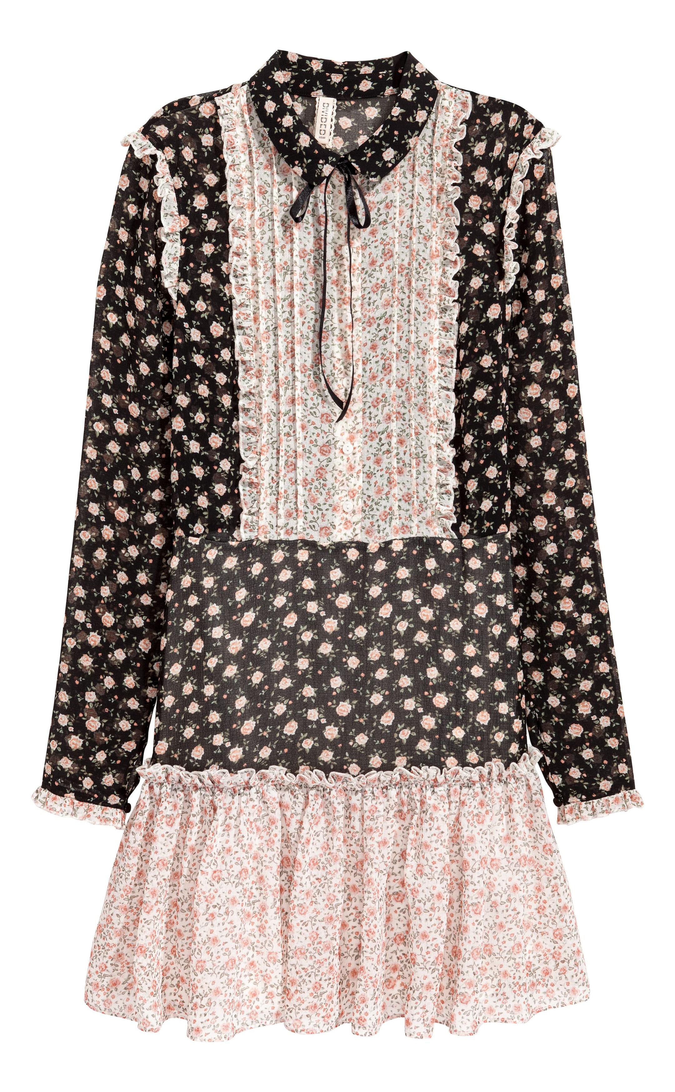 View larger image: Chiffon dress with frills - Black/Floral - Ladies | H&M GB 1