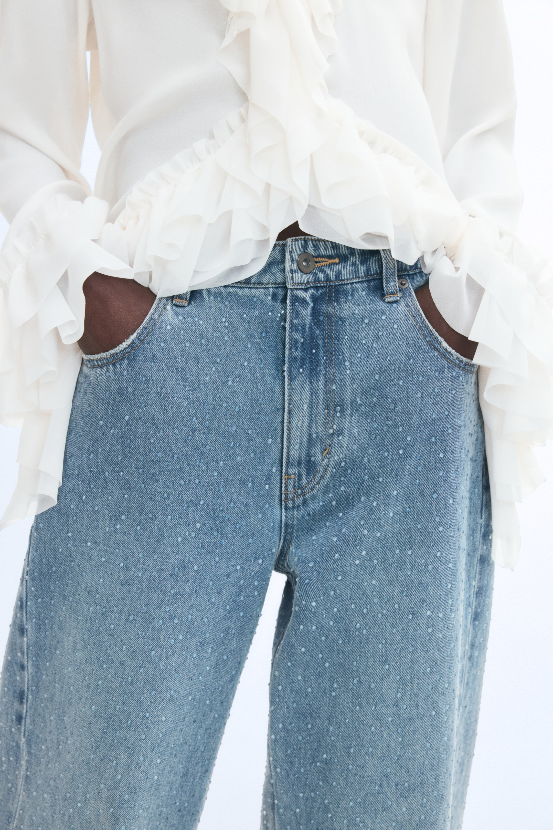 Jean taille haute à strass