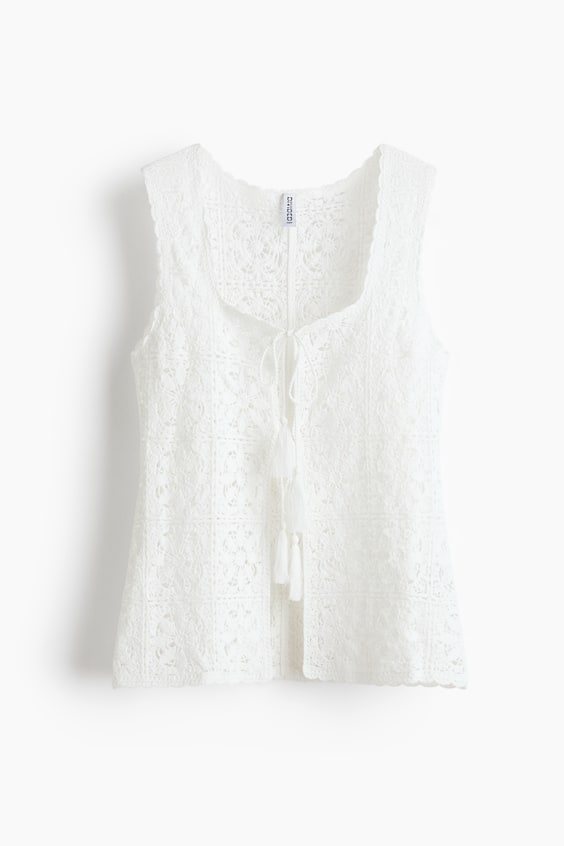 Женские топы H&M Tie-Front Pointelle-Knit Top