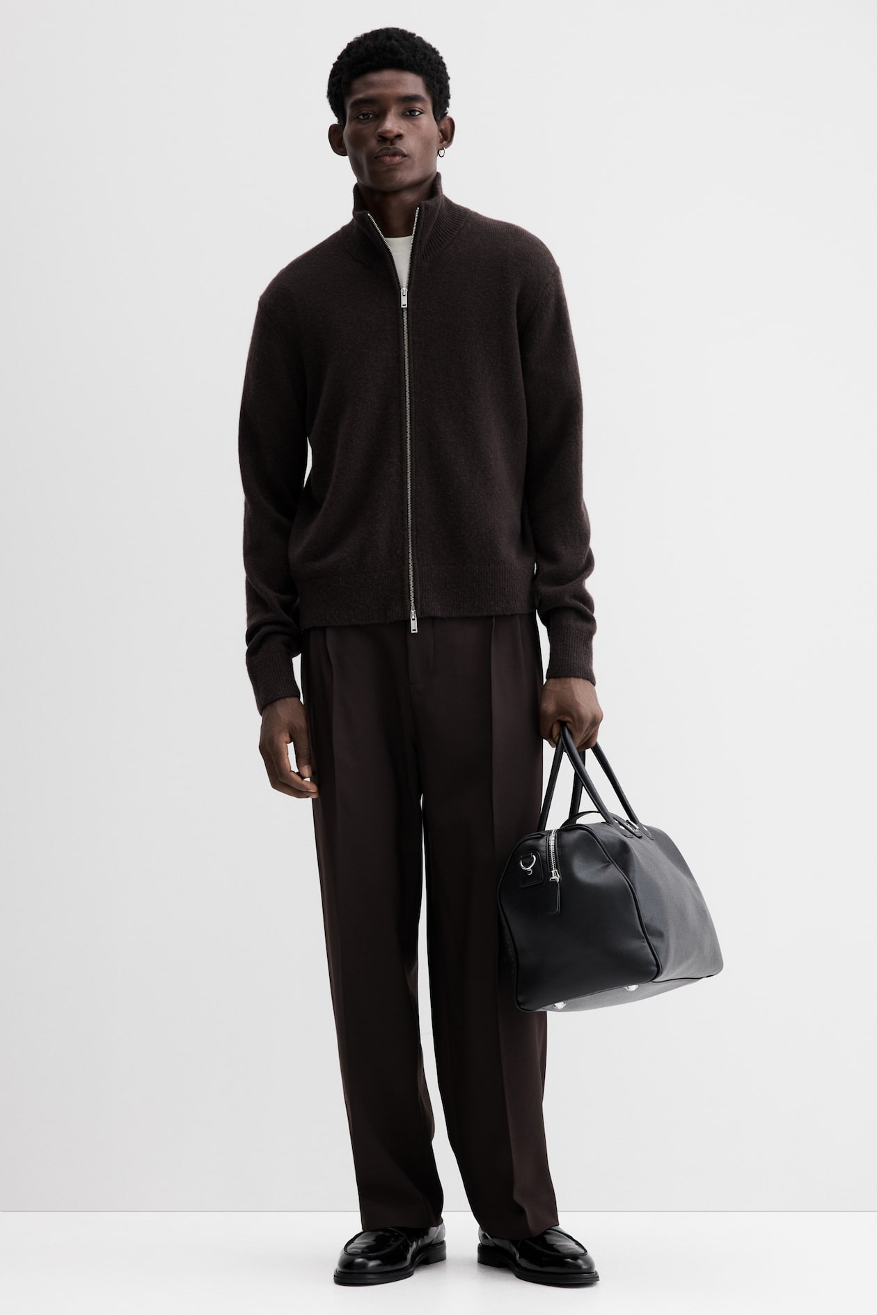 Gilet zippé homme en laine mérinos et nubuck Cognac - Paris