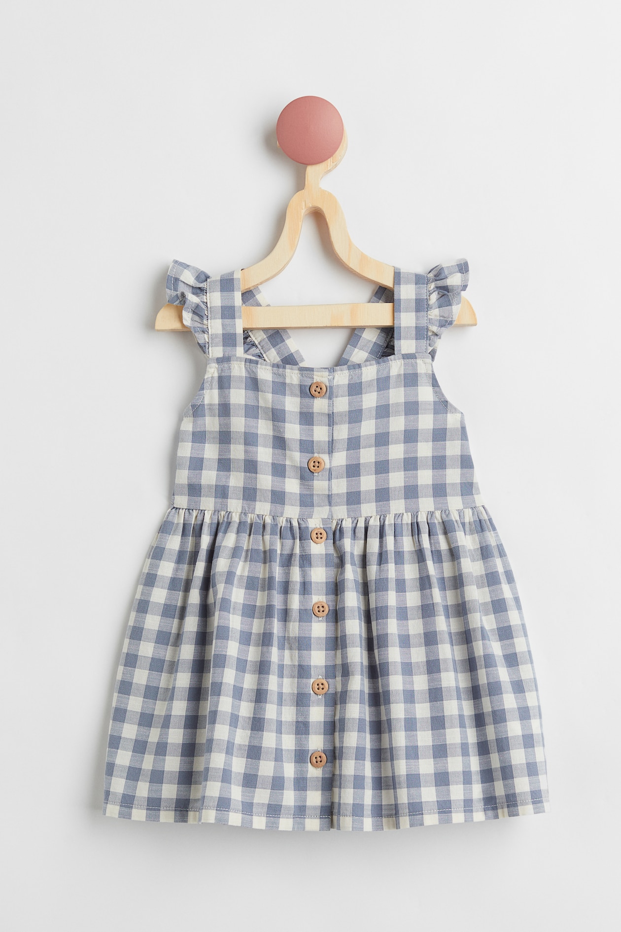 Cotton dress - Sleeveless - Knee length - Light grey-blue/Checked ...