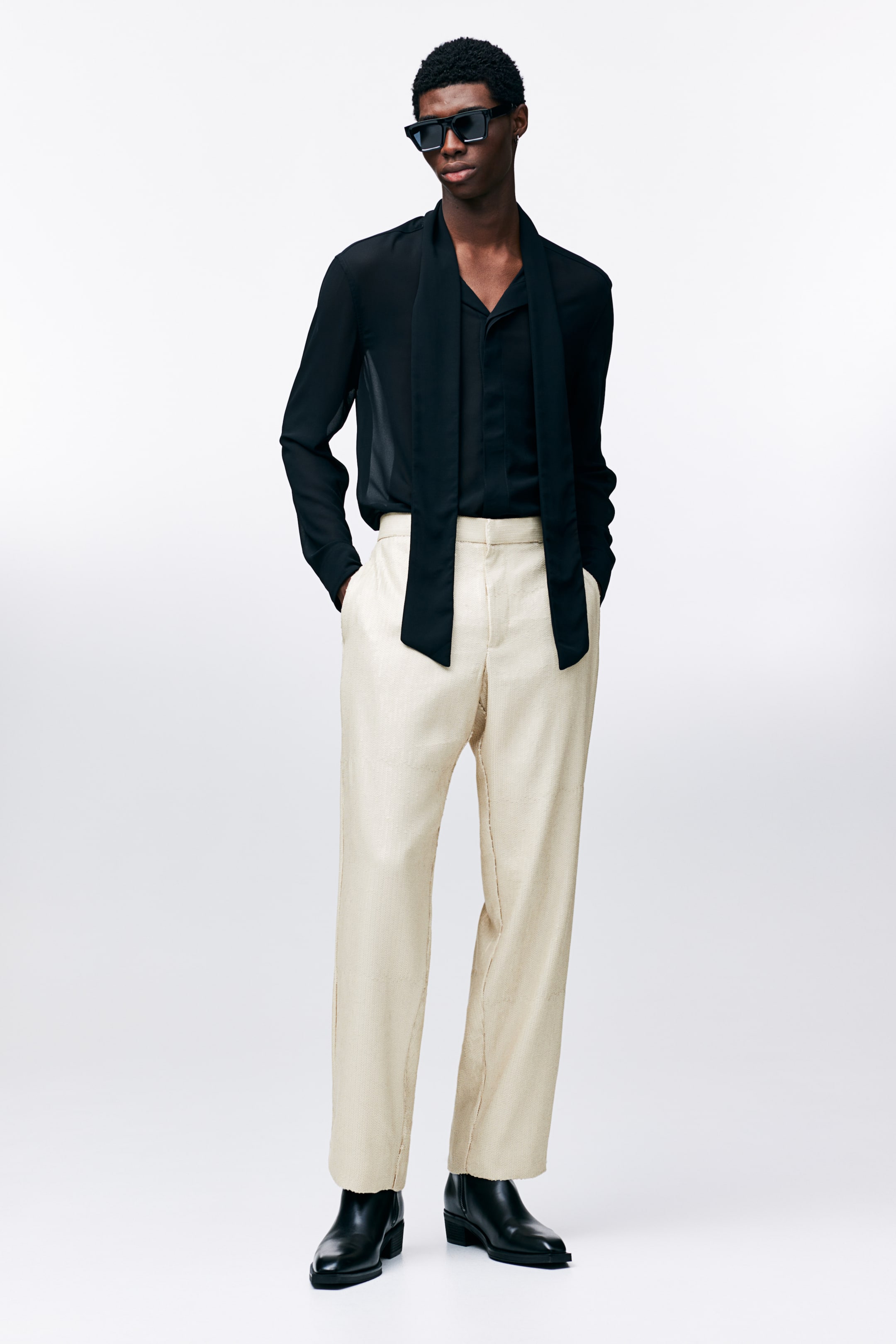 Relaxed Fit Sequined Pants - Light beige - Men | H&M US