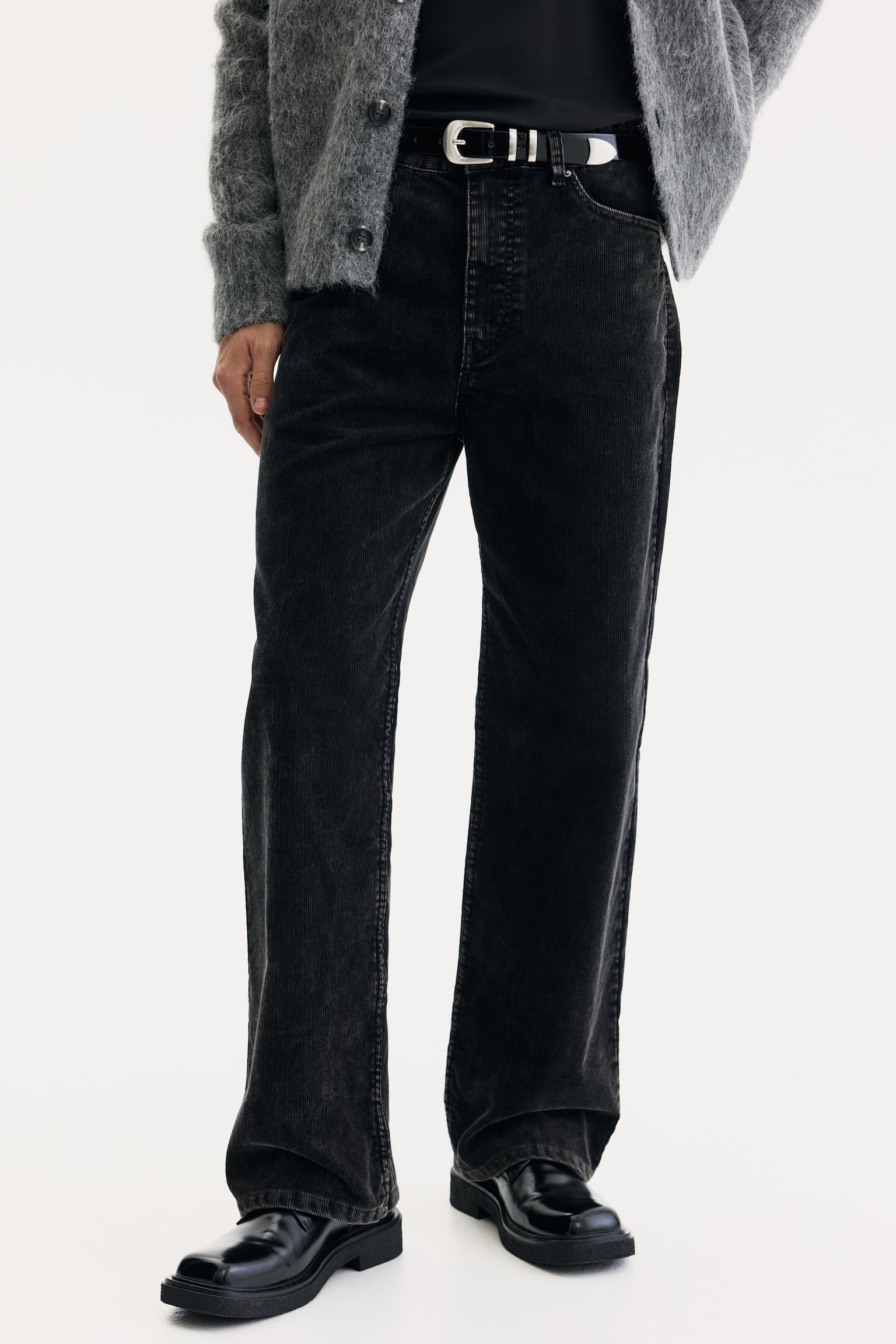 Relaxed Fit Corduroy trousers - Farmerfekete/Sötétszürke - 6