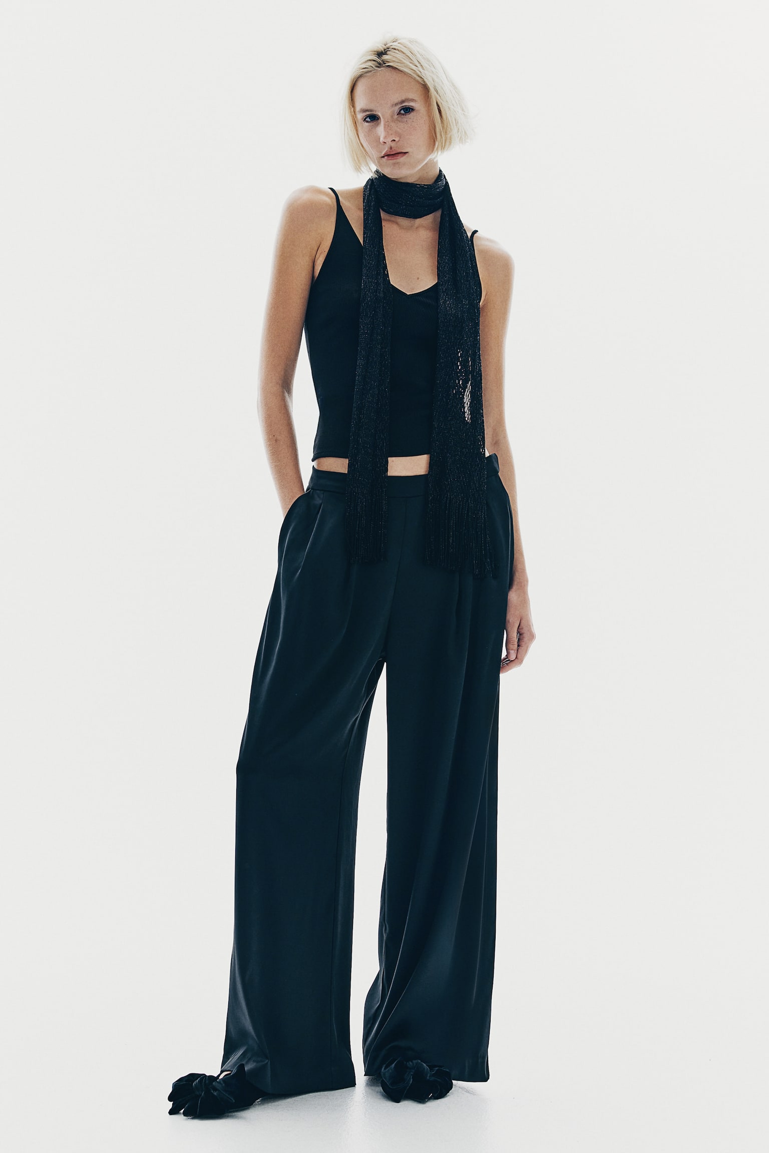 Wide satin trousers - Black - 4