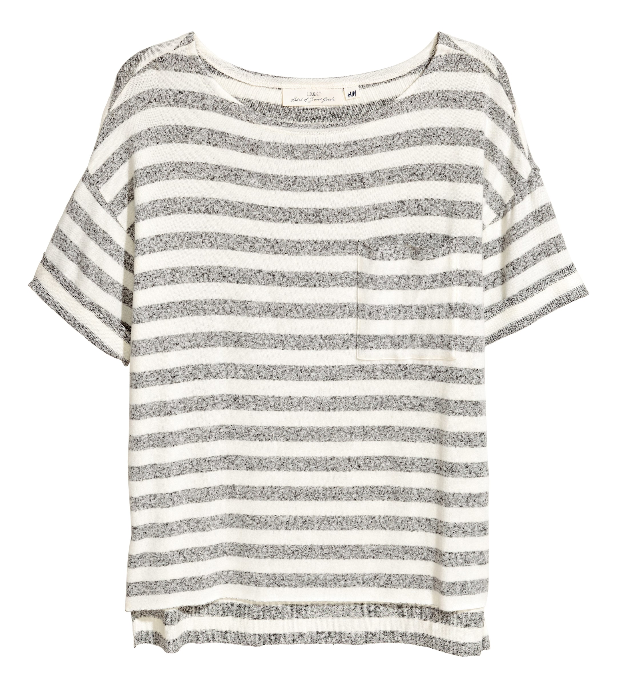 Näytä suurempi kuva: Ohut neulepusero - Valkoinen/Harmaaraidallinen - NAISET | H&M FI 1