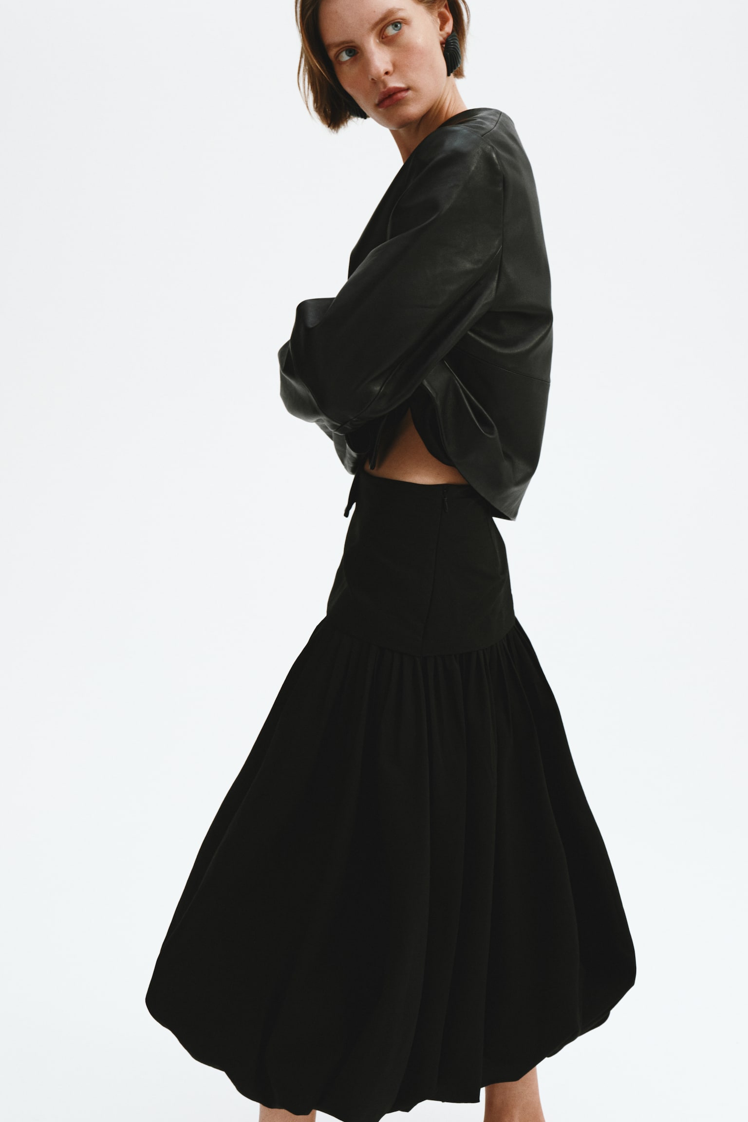 Midi balloon skirt - Black/Bright red - 5