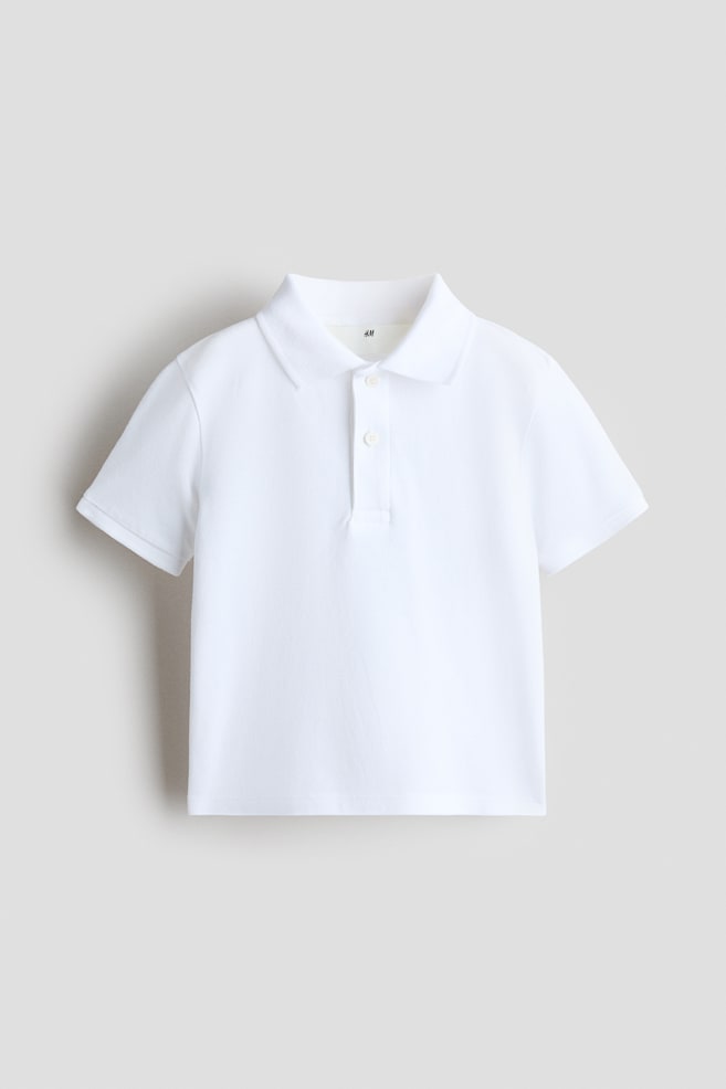 Cotton Polo Shirt - White/Navy blue - 1