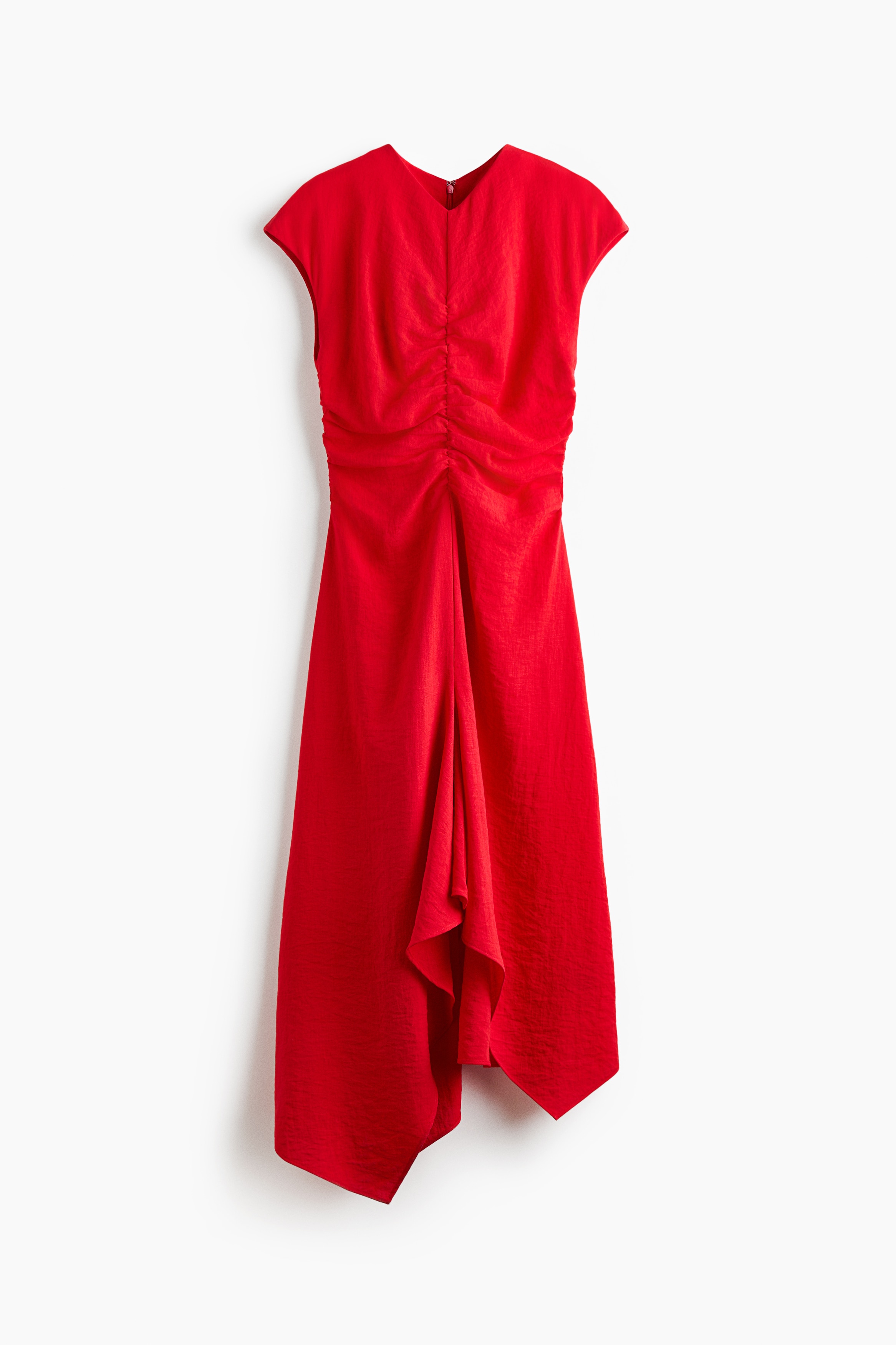 Cap-Sleeved Handkerchief Dress - Red