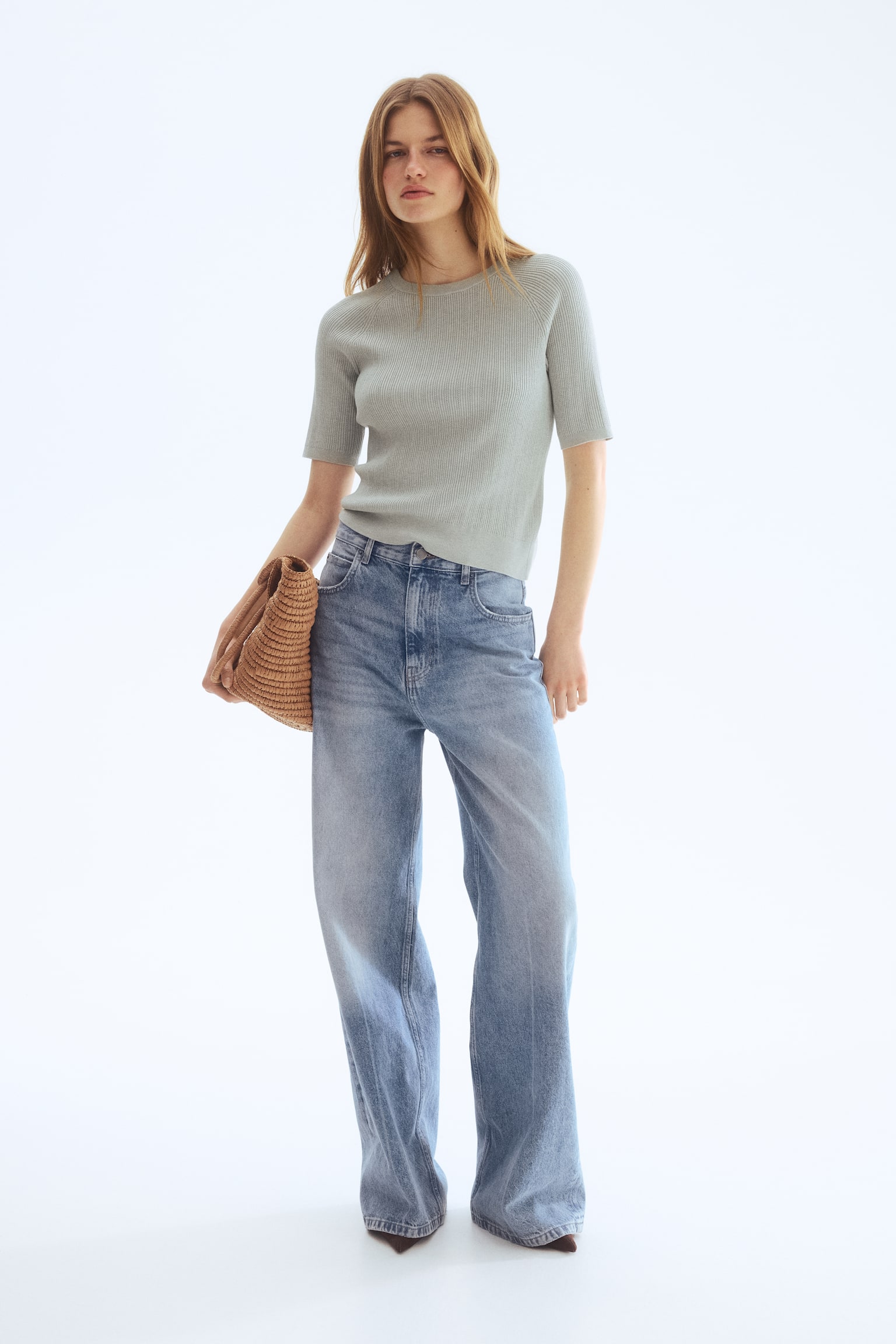 Majica od rebrastog pletiva - Svetlosiva/Krem - 4