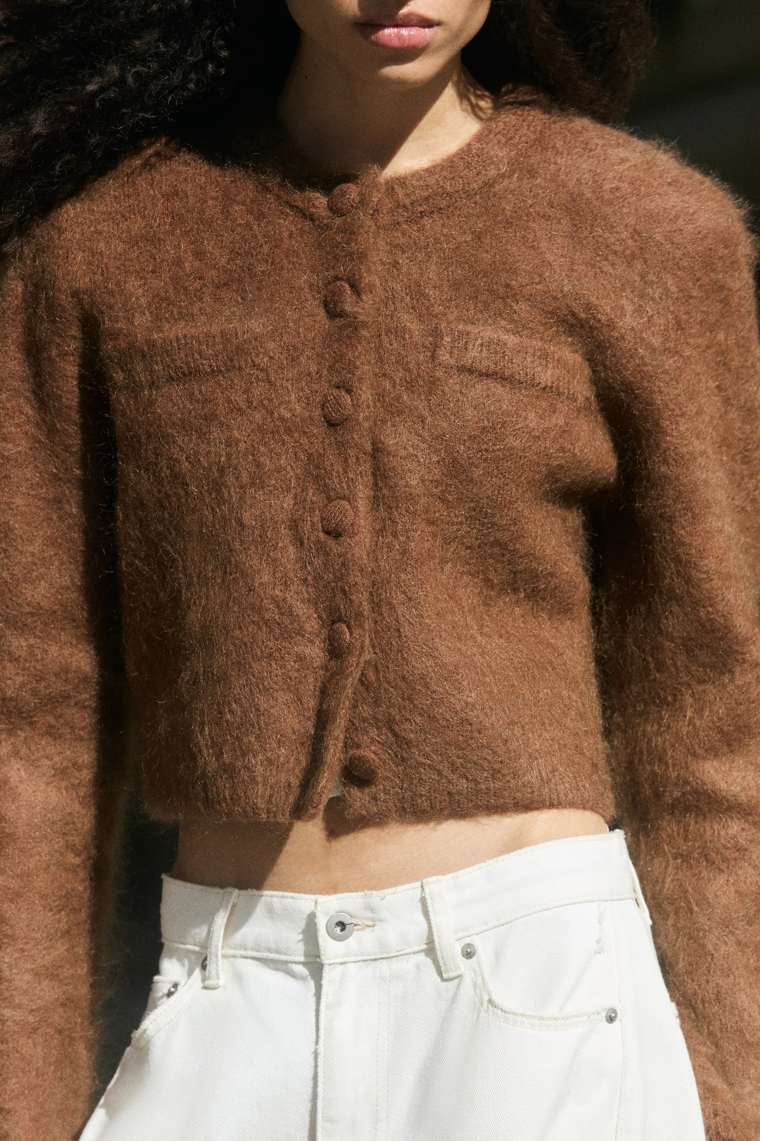 Женский кардиган H&M Mohair-Blend Cardigan with Shoulder Pads, цвет: Пыльный коричневый — фото 3