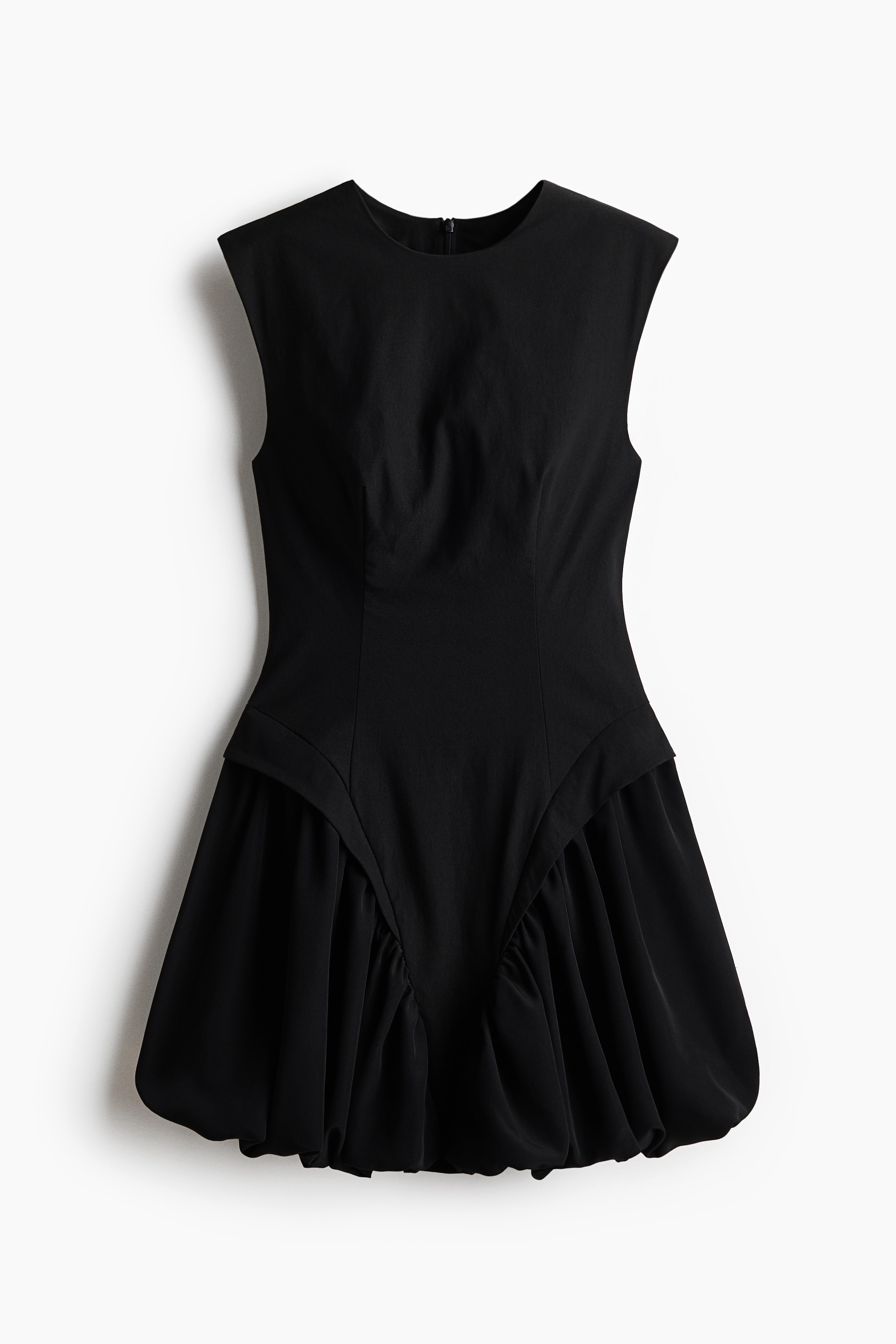 Bubble-hem twill dress - Black