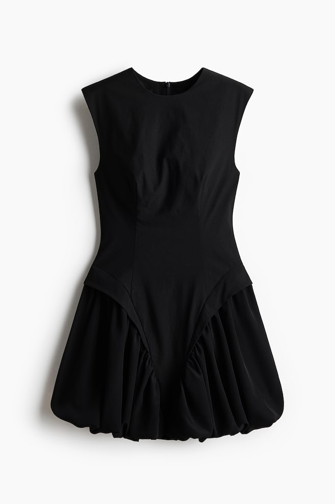 Bubble-Hem Twill Dress - Black - 1
