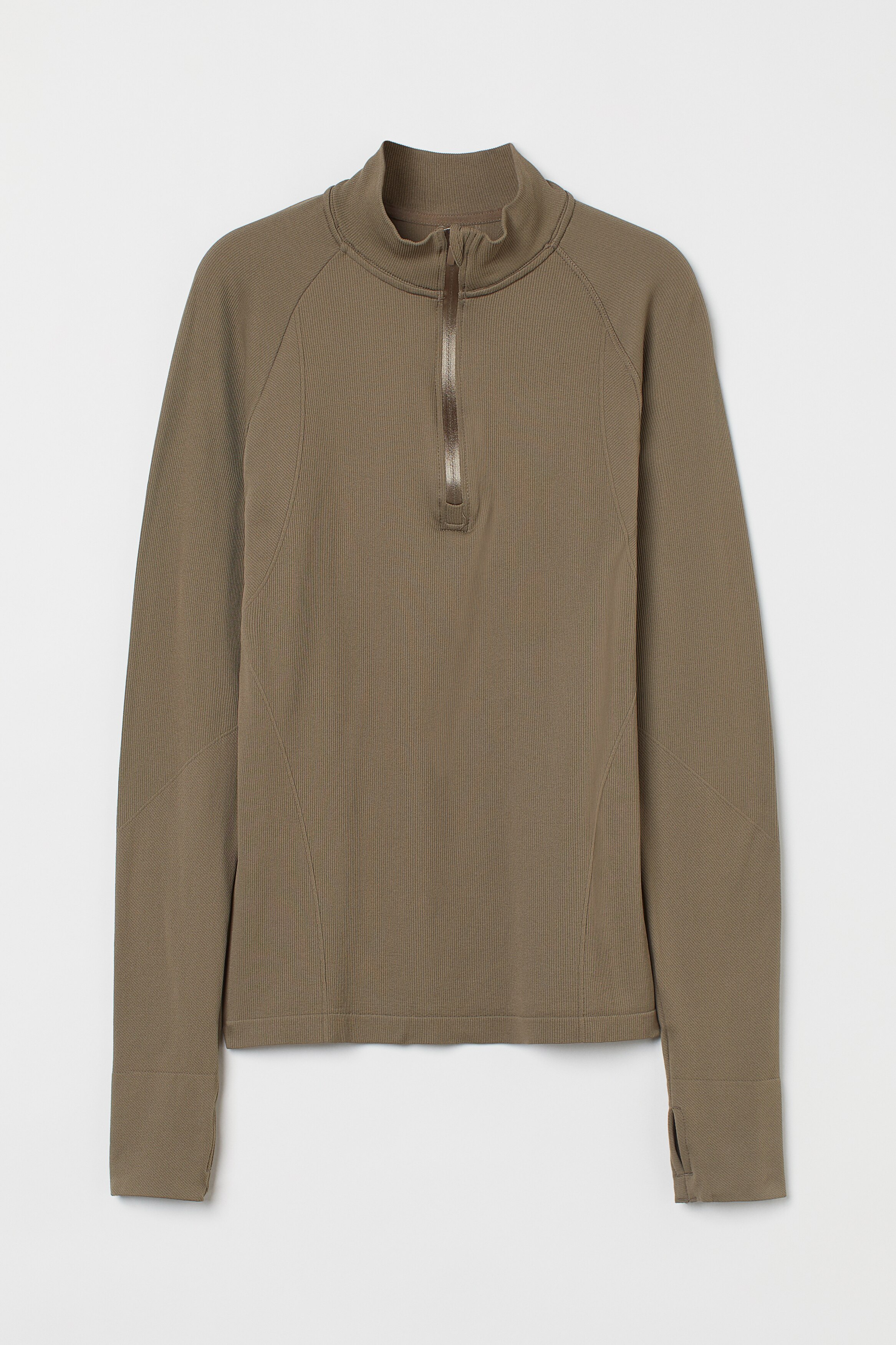 חולצת ספורט ריב seamless בז' כהה sportswear H&M IL