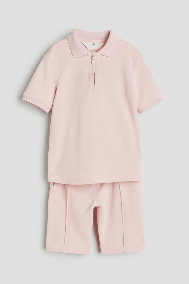 2-piece polo shirt and shorts set - Light dusty pink - 1