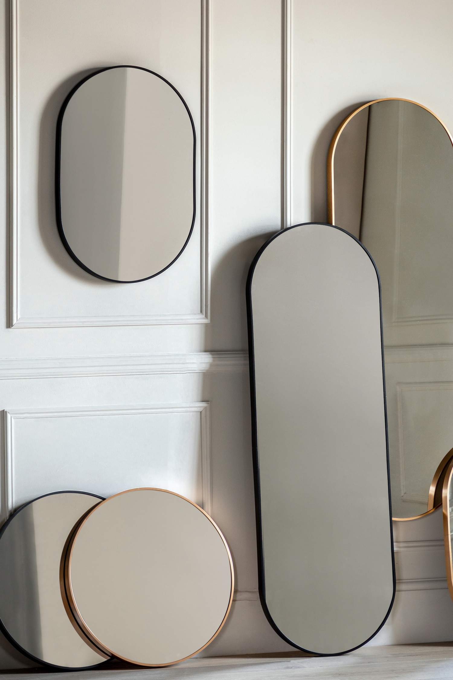 Wooden Frame Oval Long Mirror 50 X 150cm - Black