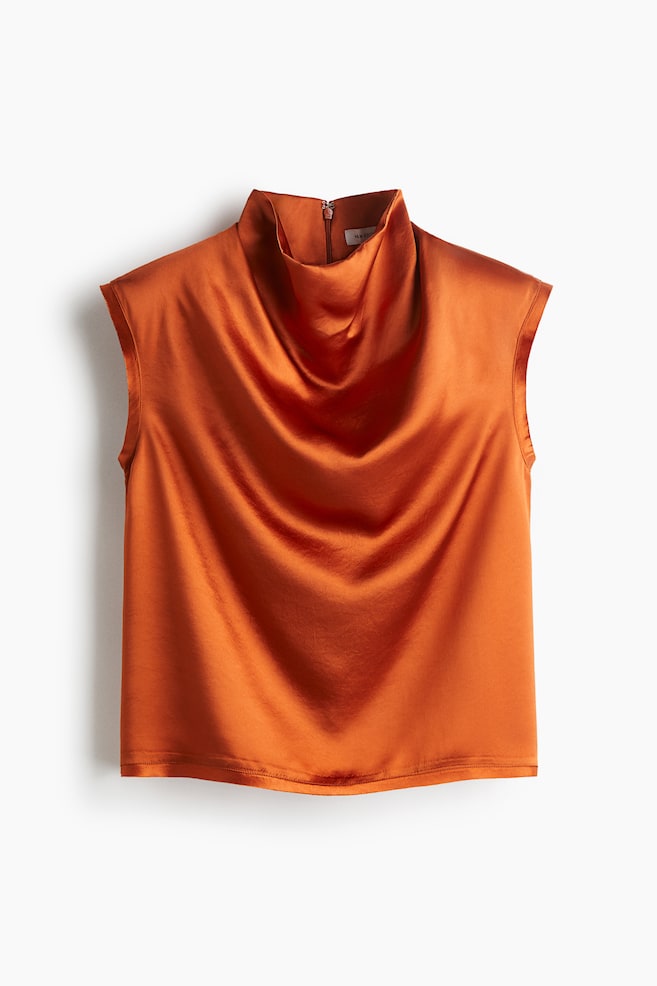 Top de satén con escote drapeado - Naranja - 1