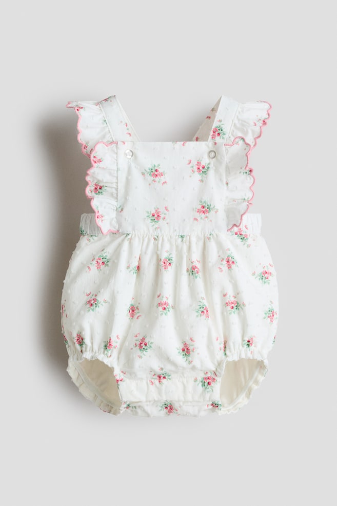 Ruffle-Trimmed Cotton Romper Suit - White/floral/White/floral - 1