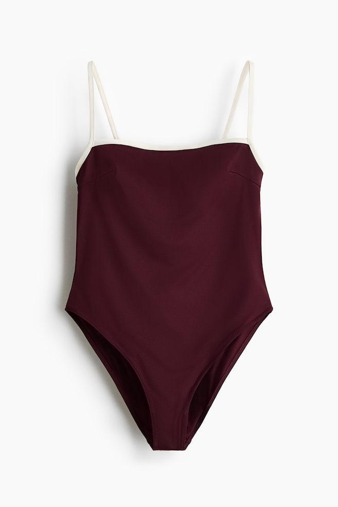 Padded-cup High Leg swimsuit - Burgundy/Brown/Floral/Dark brown/Polka dot - 1