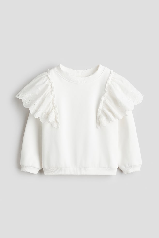 Ruffle-Trimmed Sweatshirt - White/Mint green - 1