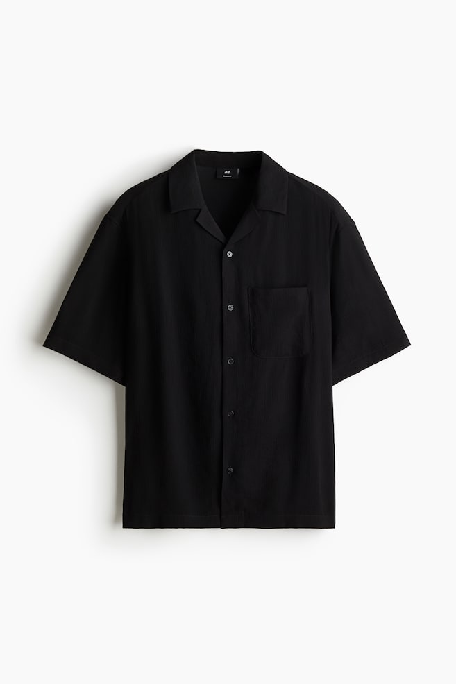 Regular Fit Crinkled resort shirt - Black/Beige - 1