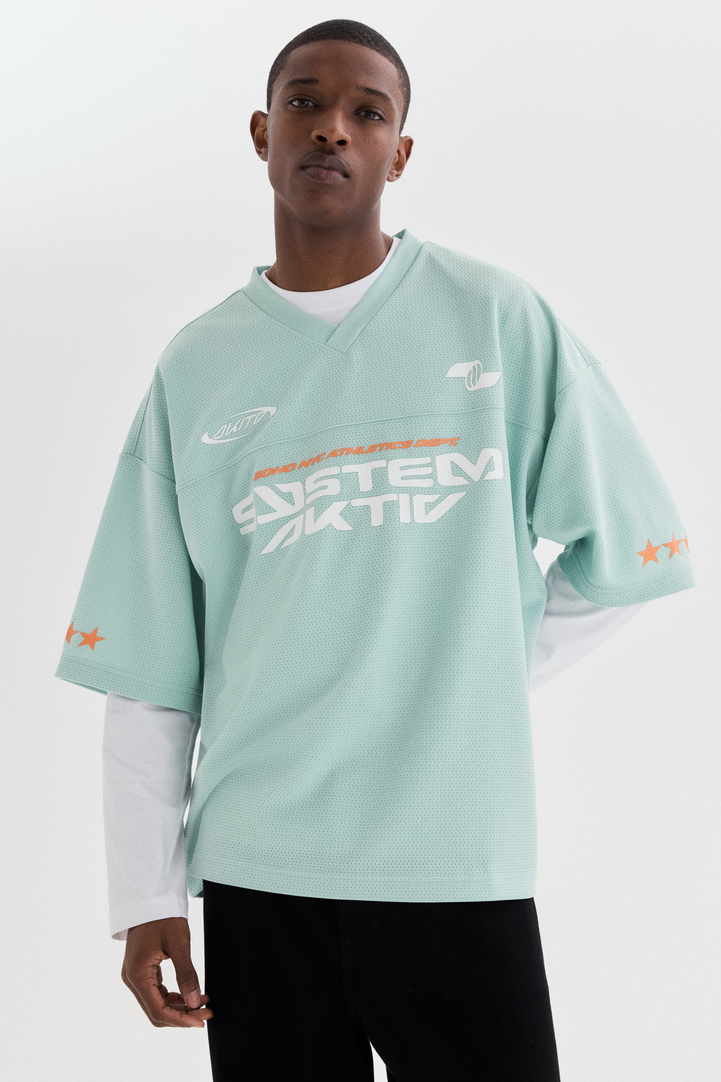 Oversized Printed Mesh T-Shirt - Mint green/System - Men | H&M US