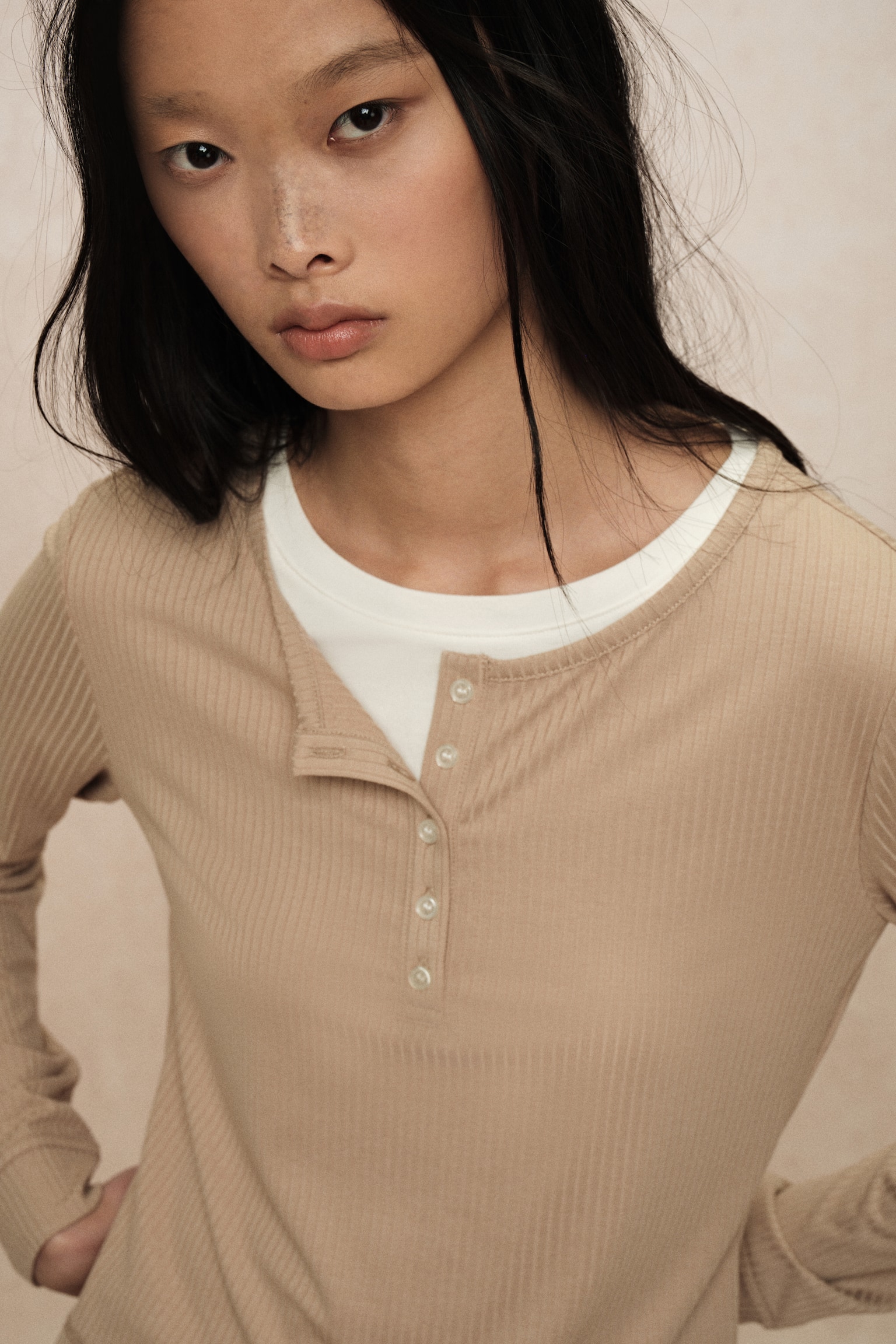 Double-layered top - Beige/White/Navy blue/Burgundy - 4