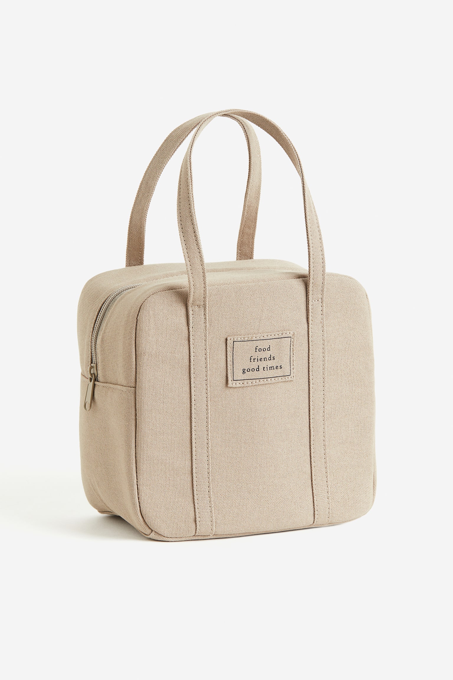 Cotton canvas lunch cool bag - Beige/Dark grey - 1