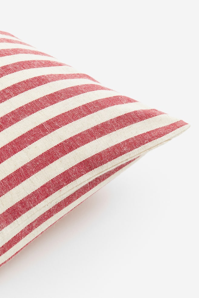 Linen-blend cushion cover - Red/Striped/Dark grey/Striped - 2