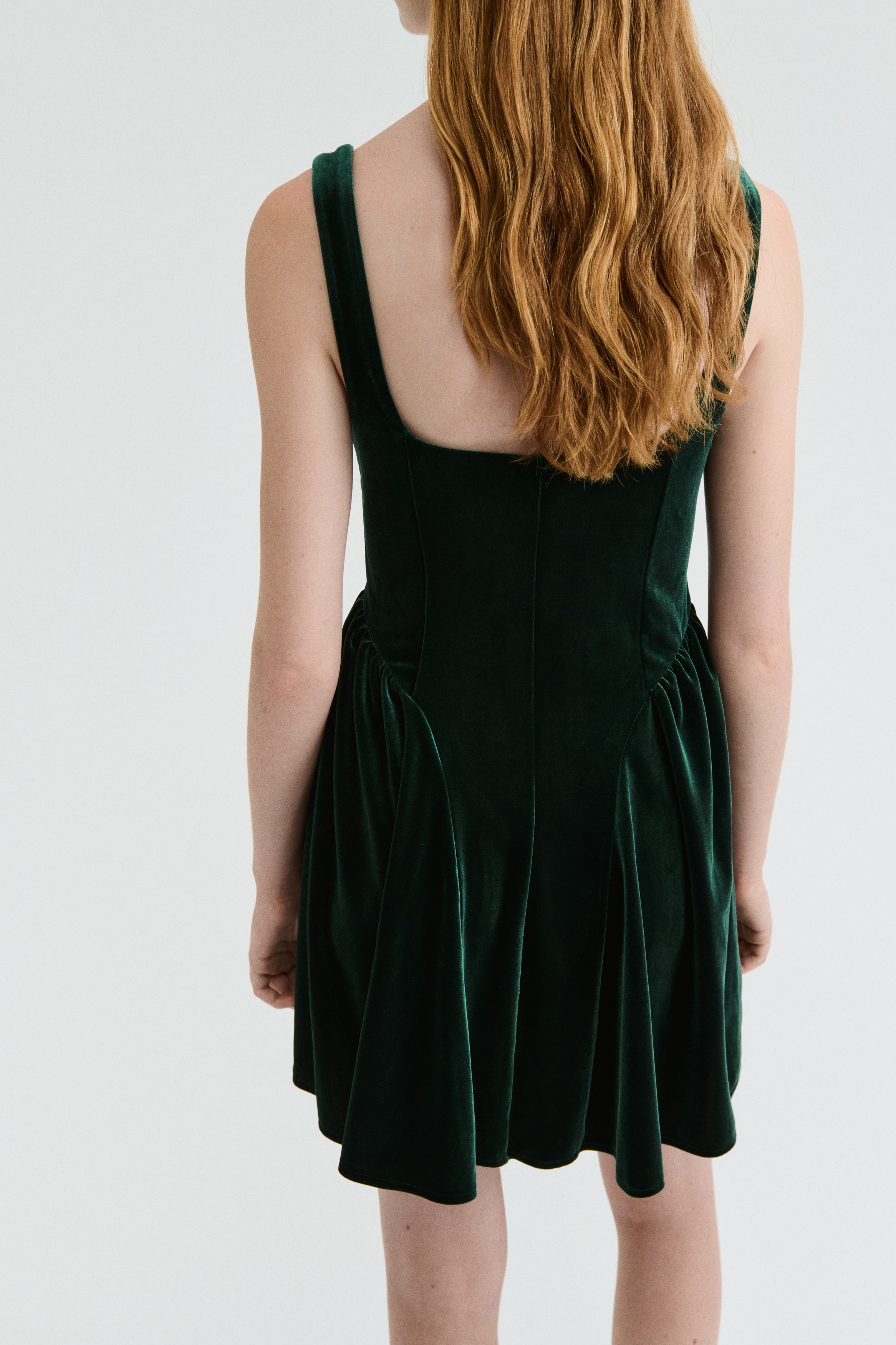 Robe sans manches en velours - Vert foncé/Noir