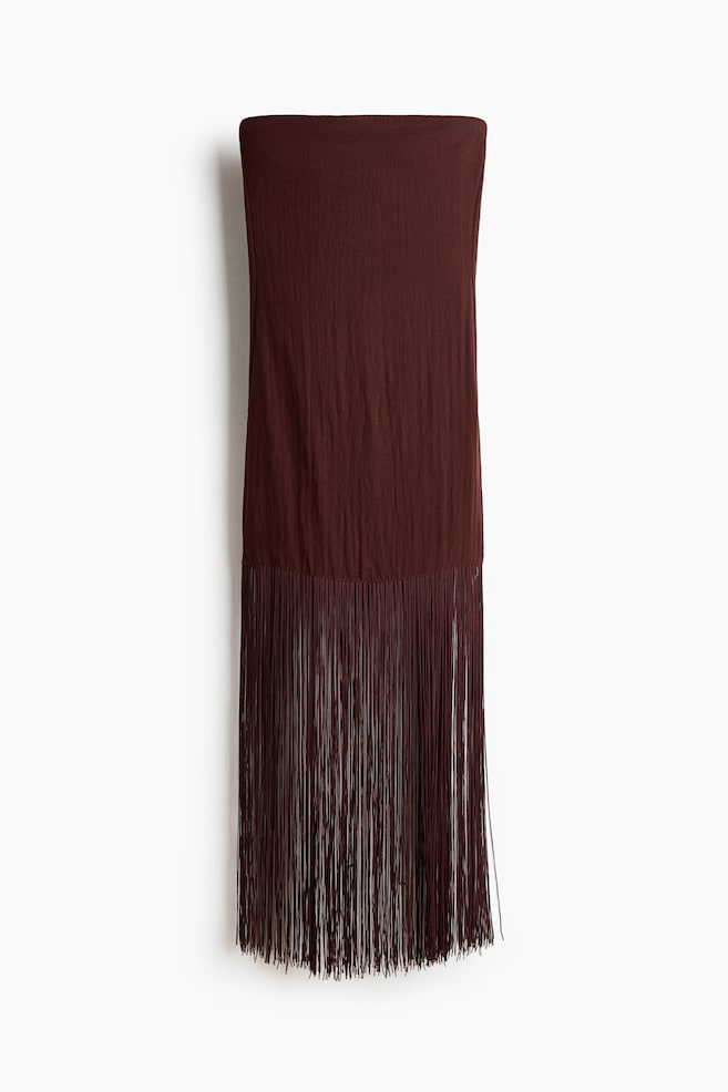 Vestido bandeau con flecos - Marrón oscuro - 1