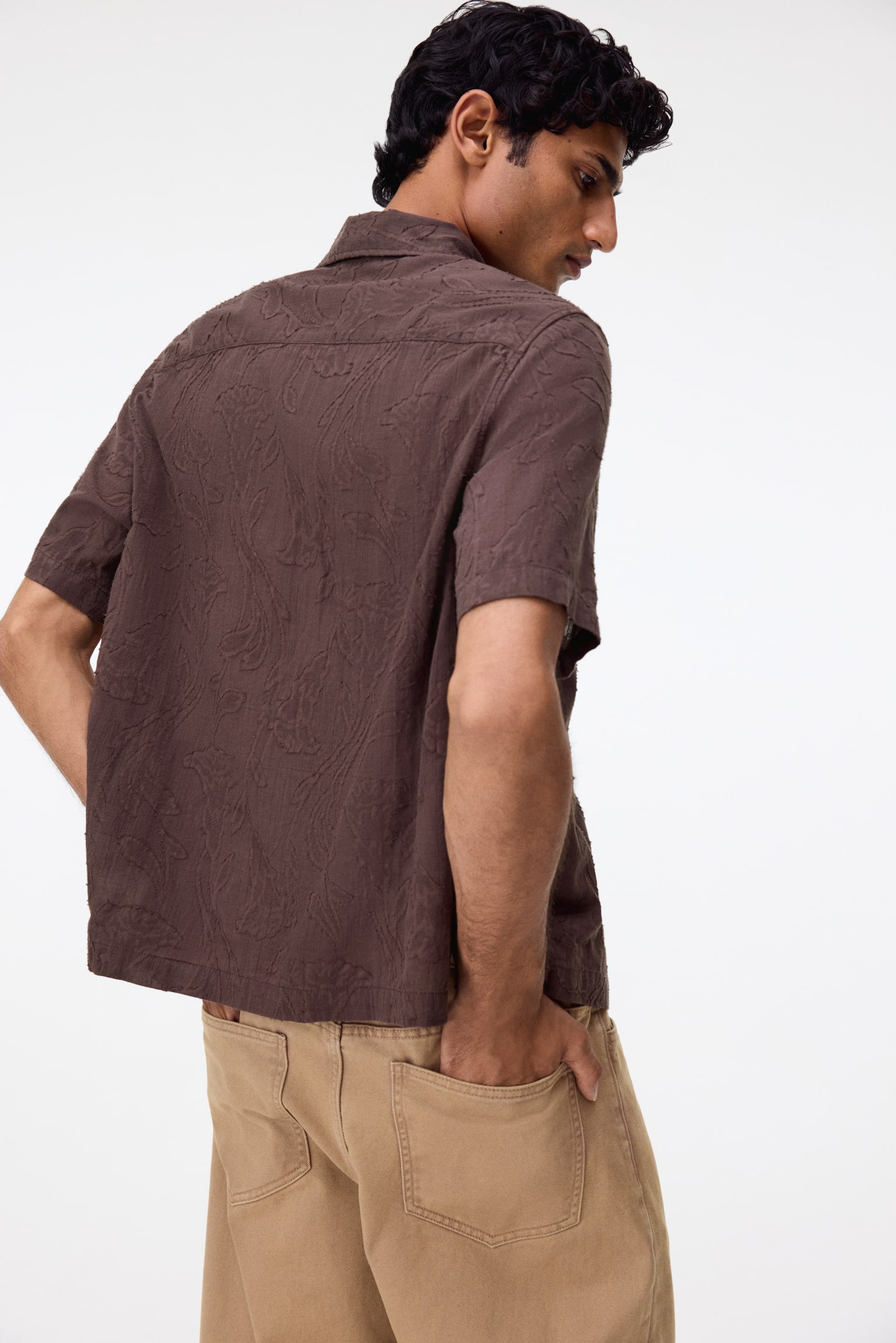 Regular Fit Jacquard-weave resort shirt - Brown/Light blue/Light pistachio green - 3