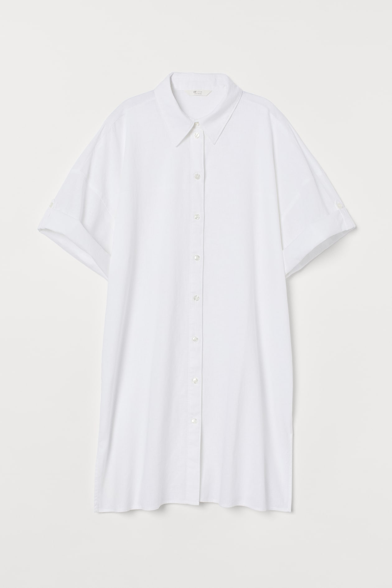 Long Linen-blend Shirt - Short sleeve - Long - White - Ladies | H&M US