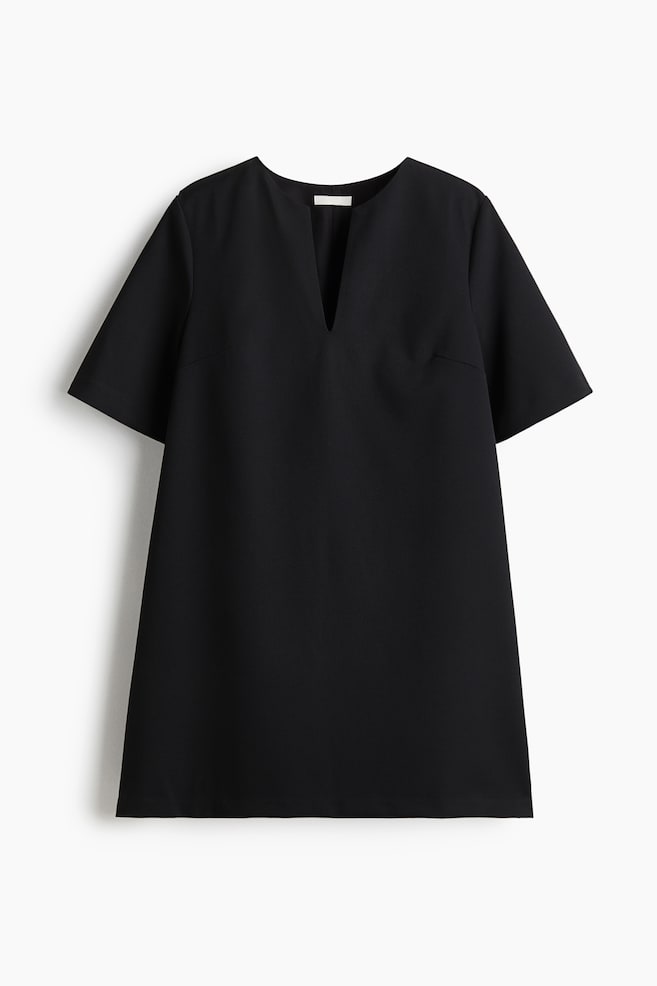 Short-sleeved dress - Black/Black/Dogtooth pattern/Dark brown - 1