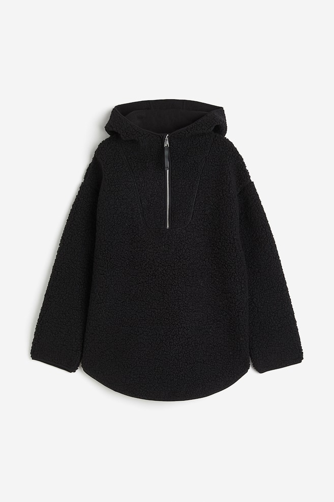 Oversized fleece hoodie - Black/Light beige - 2