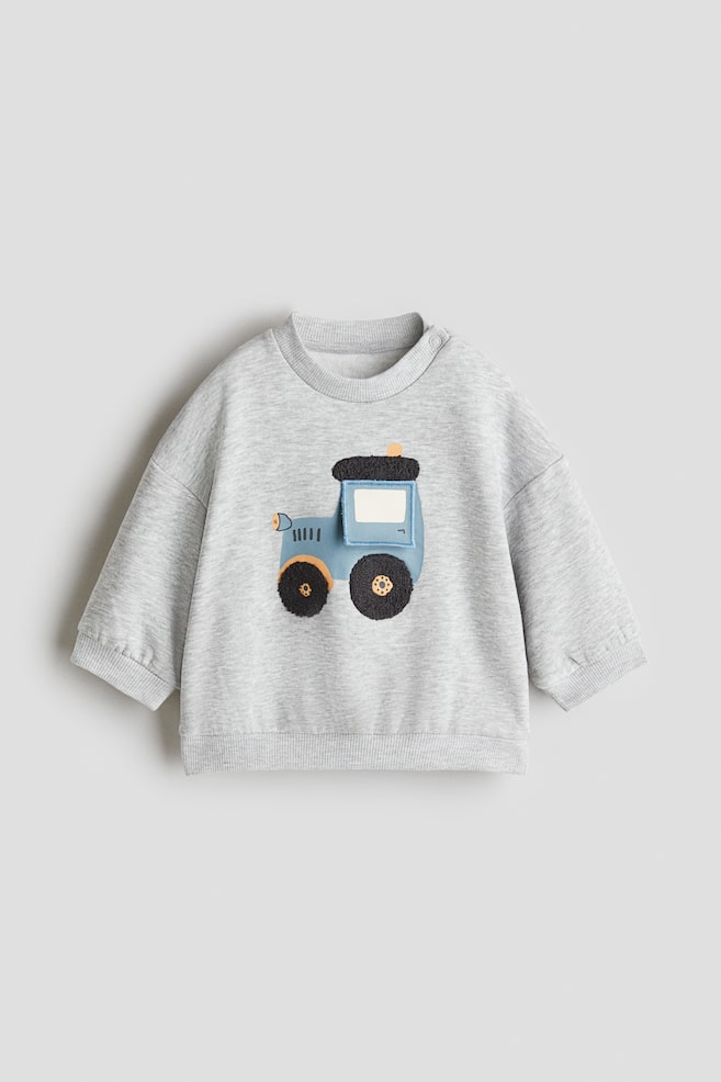Motif-detail brushed-inside sweatshirt - Light grey marl/Tractor - 1