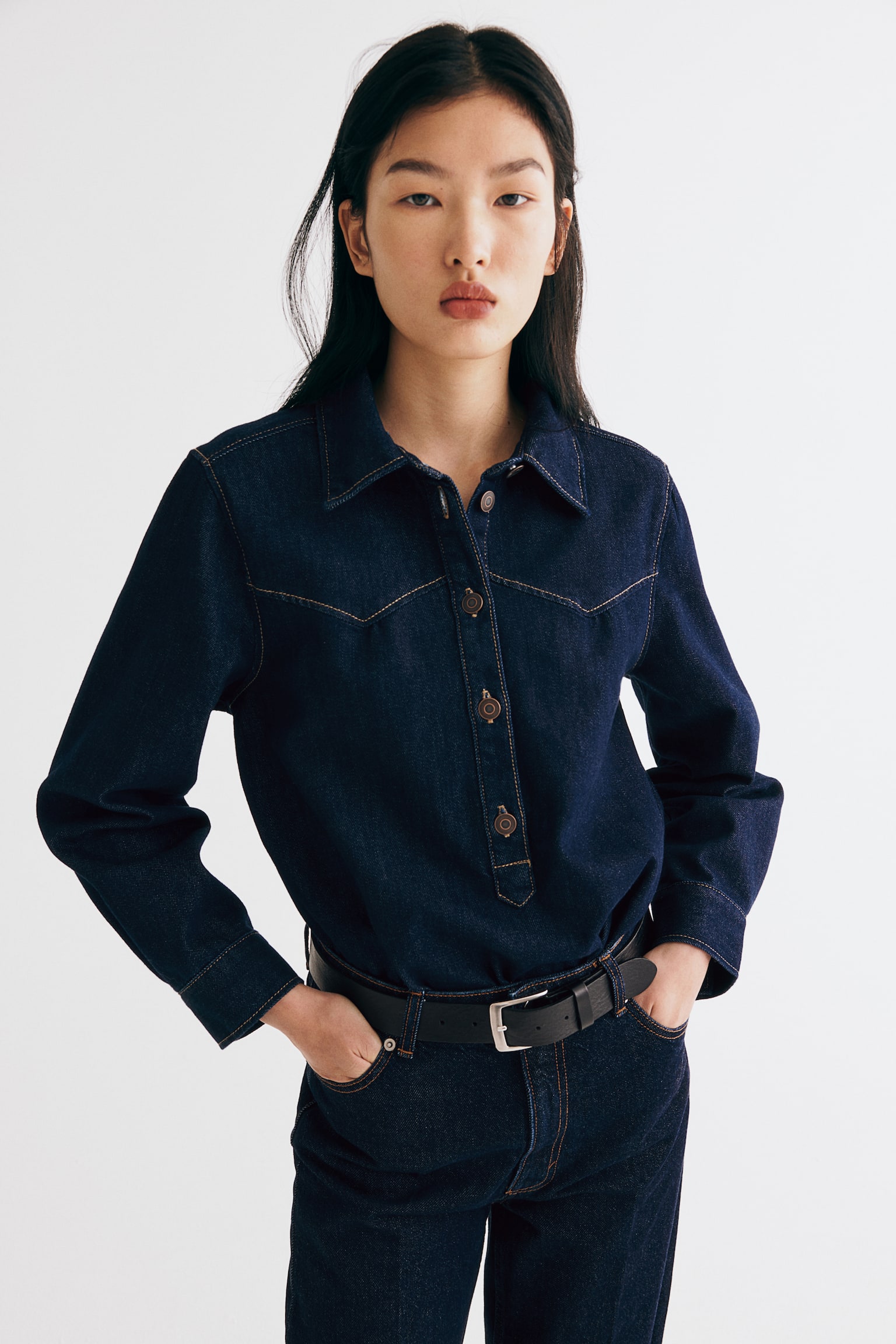 Popover denim shirt - Dark denim blue - 5