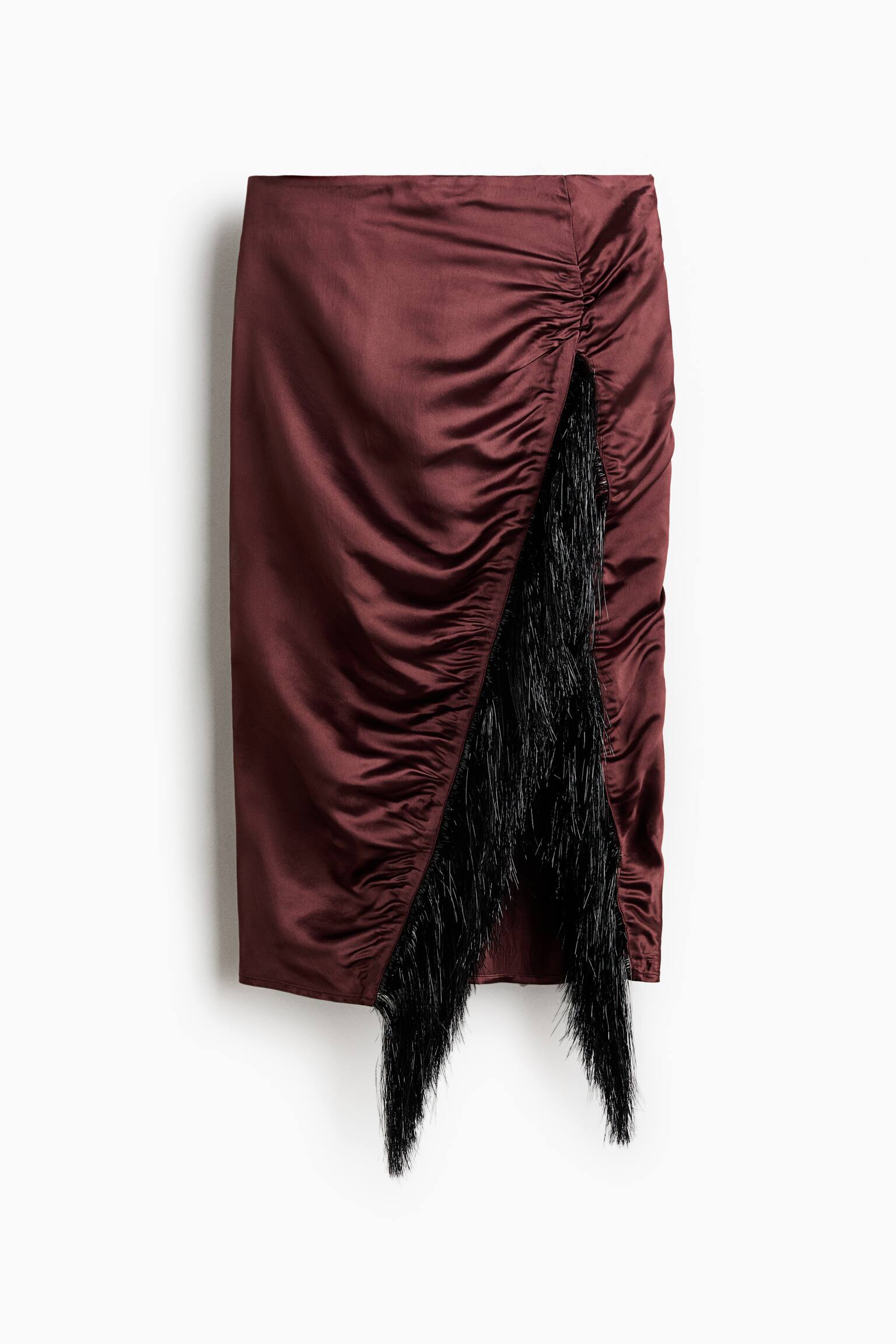 Fringe-trimmed satin skirt - Burgundy/Cream - 1