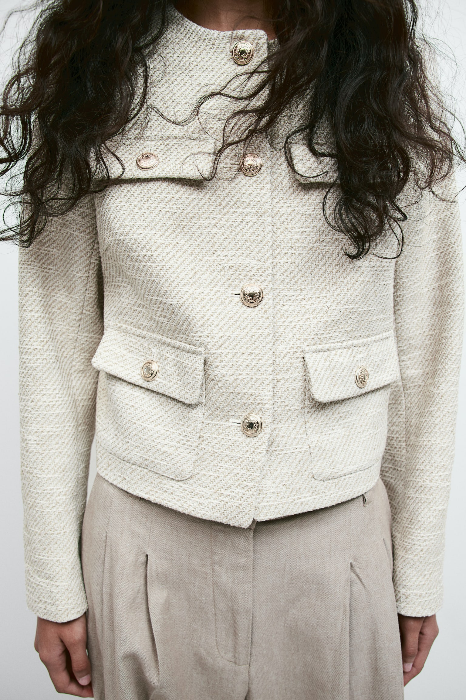 Textured Weave Jacket - Light beige marle/Light blue/White - 3