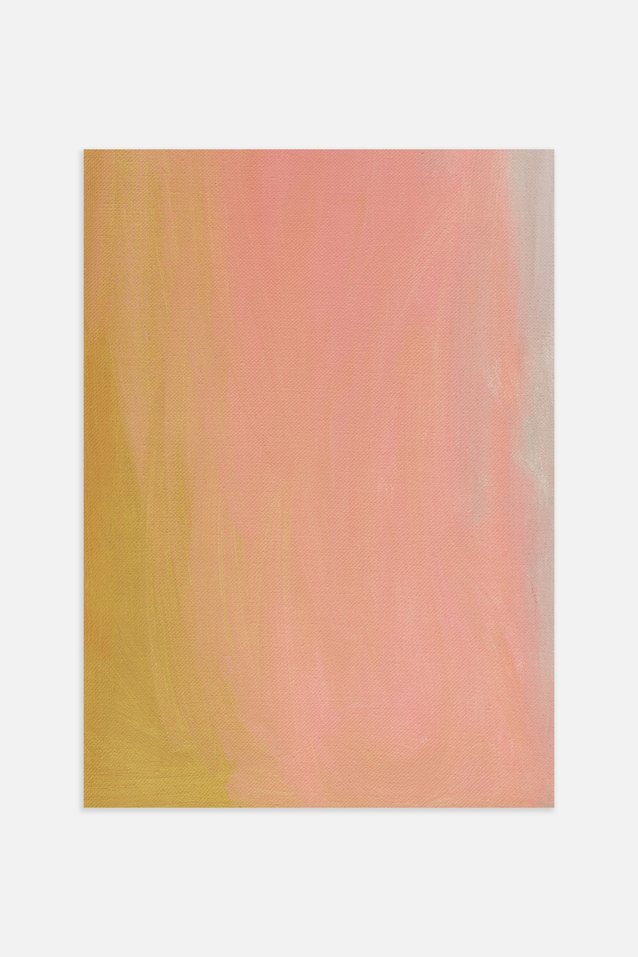 Zobacz większy obraz: "Kwadratowy wydruk na płótnie przedstawia gradient kolorów, przechodzący od oliwkowej zieleni po lewej stronie do brzoskwiniowego różu w centrum i blaknący do jasnego różu po prawej stronie."