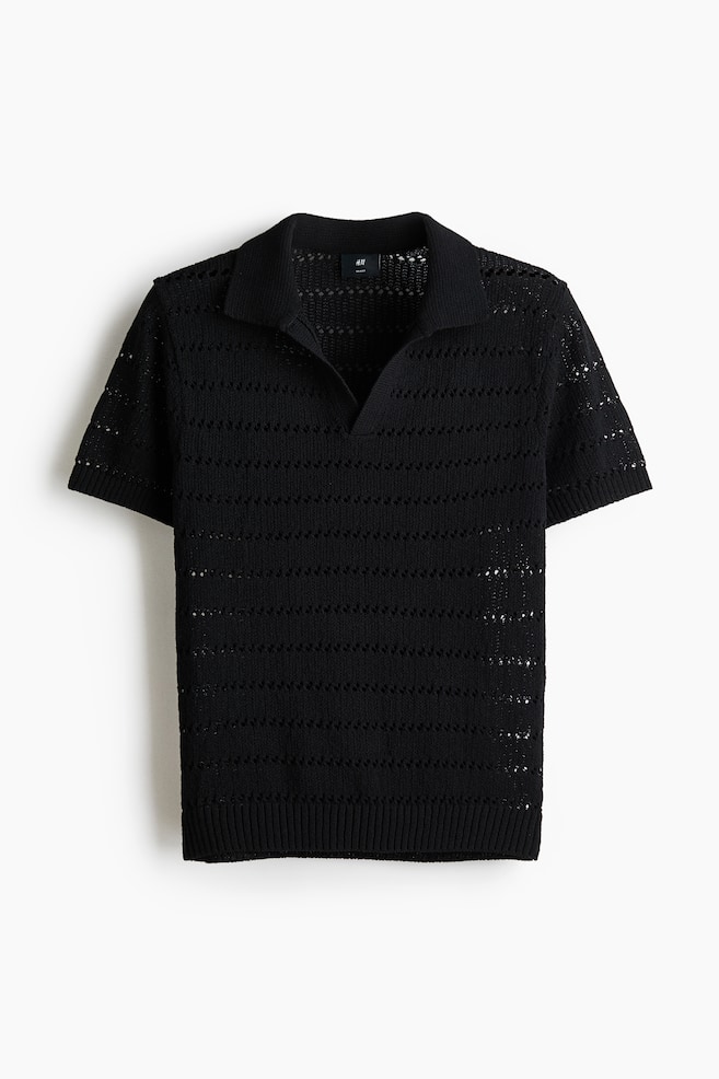 Polo in maglia traforata Relaxed Fit - Nero/Beige chiaro - 1