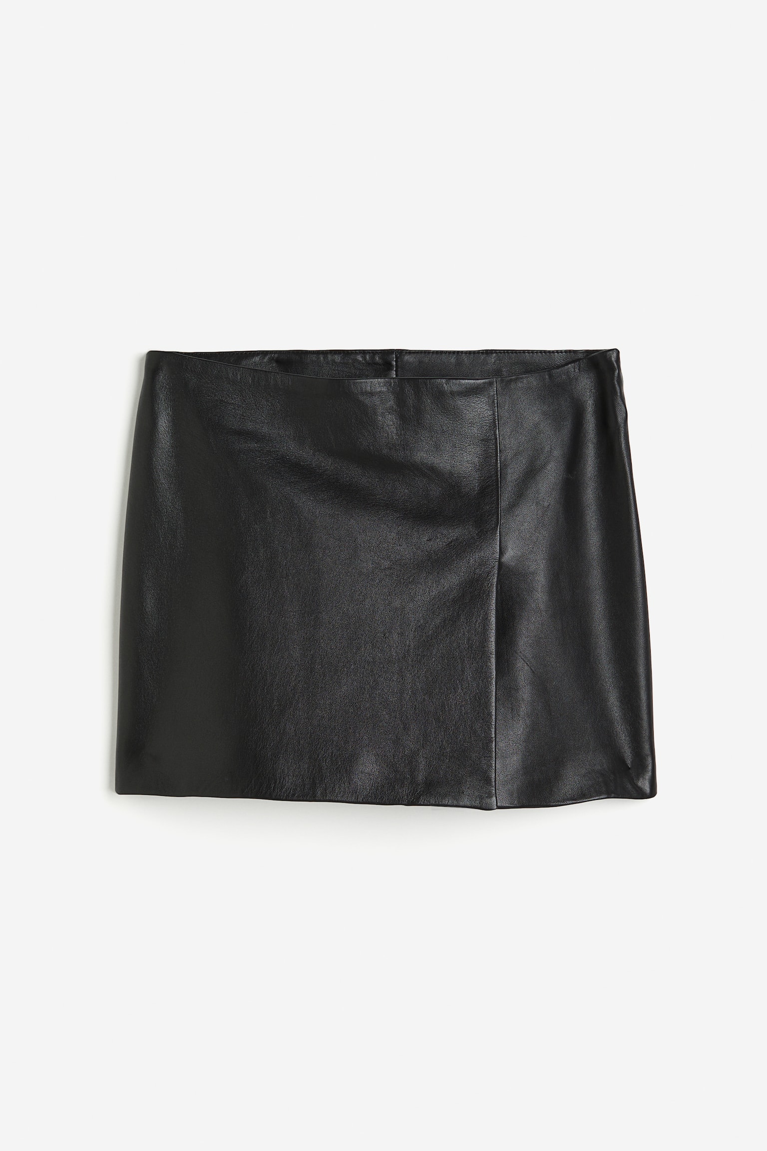 Leather Wrap Mini Skirt - Black - 2