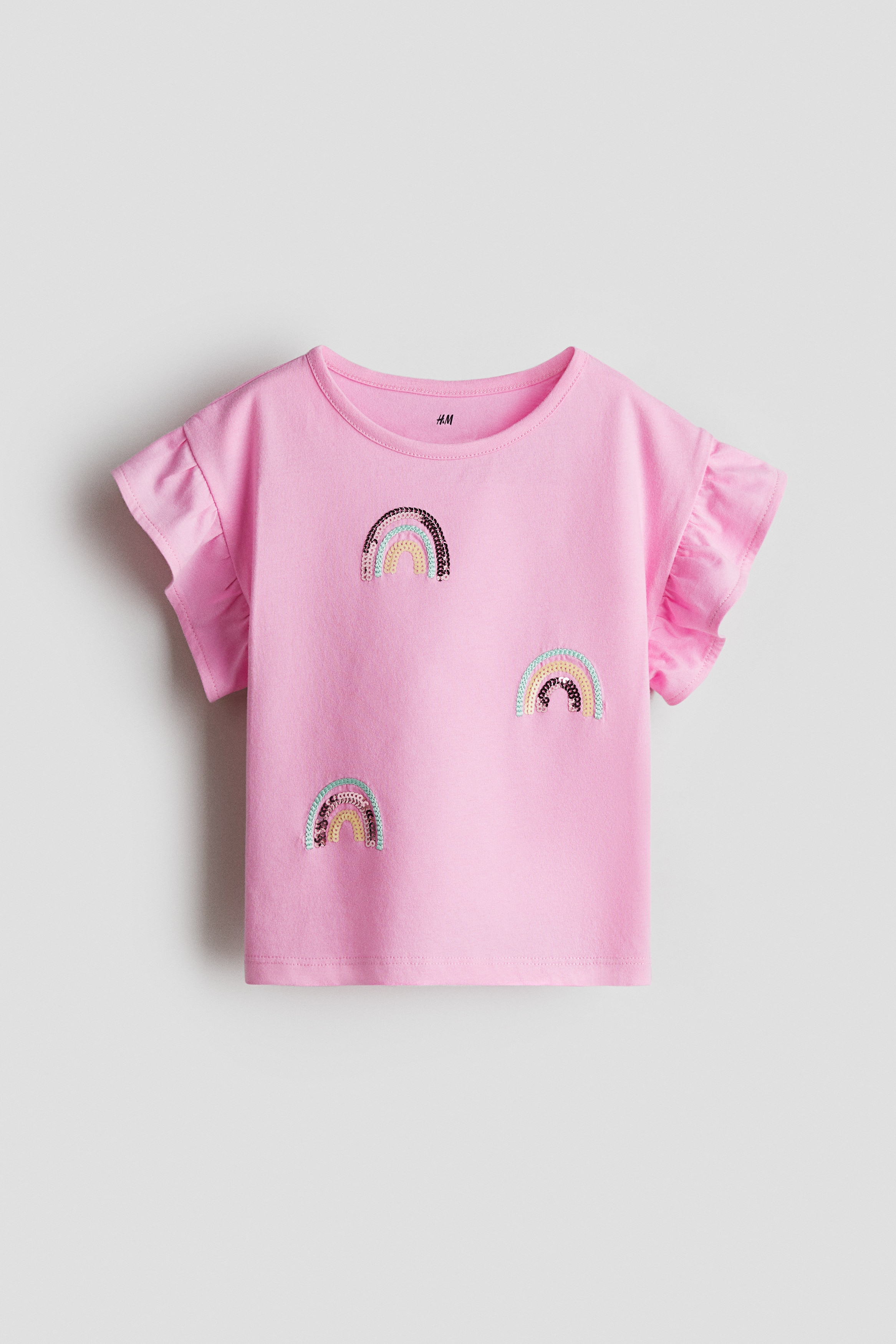 Sequined cotton top - Pink/Rainbows/Light yellow/Strawberry