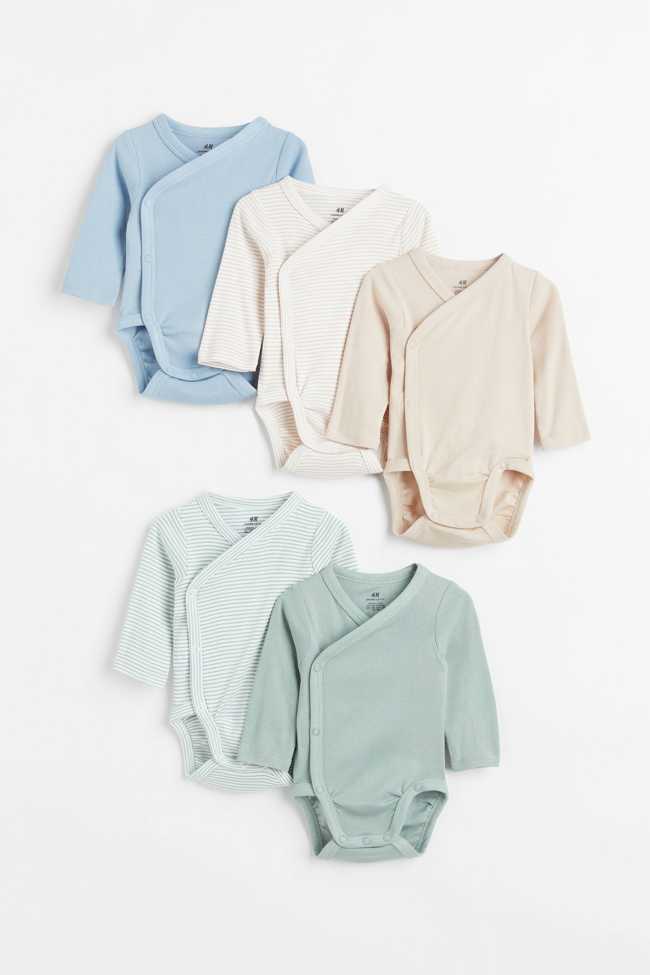 View larger image: 5-pack wrapover bodysuits - Light beige/Striped - Kids | H&M 1