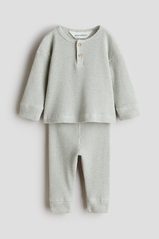 2-piece Waffled Cotton Set - Light dusty green/Light beige - 1