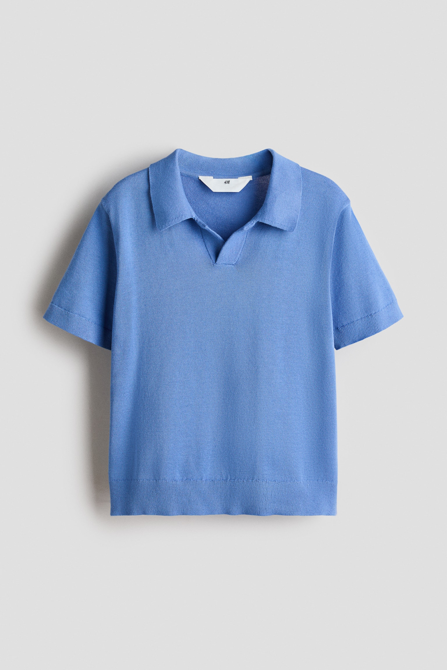 Bluză polo tricotată fin din bumbac - Albastru/Bleumarin/Crem